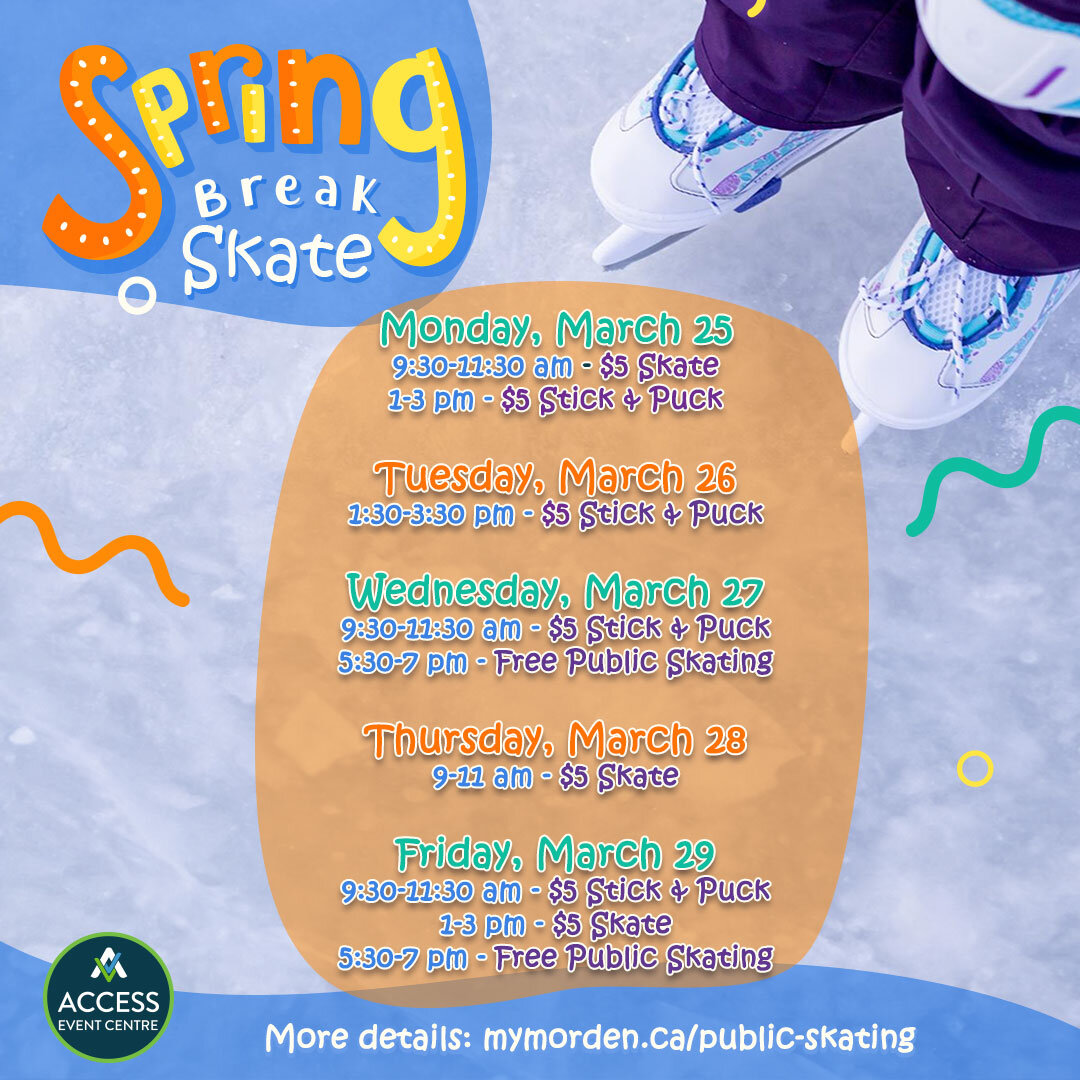 ⛸️ Spring Break Skate Alert! ✨

Enjoy a variety of skating activities all at affordable prices.  From stick &amp; puck to FREE public skating, we have something for everyone.

🗓️ Monday, March 25:
9:30-11:30 am - $5 Skate
1-3 pm - $5 Stick &amp; Puc