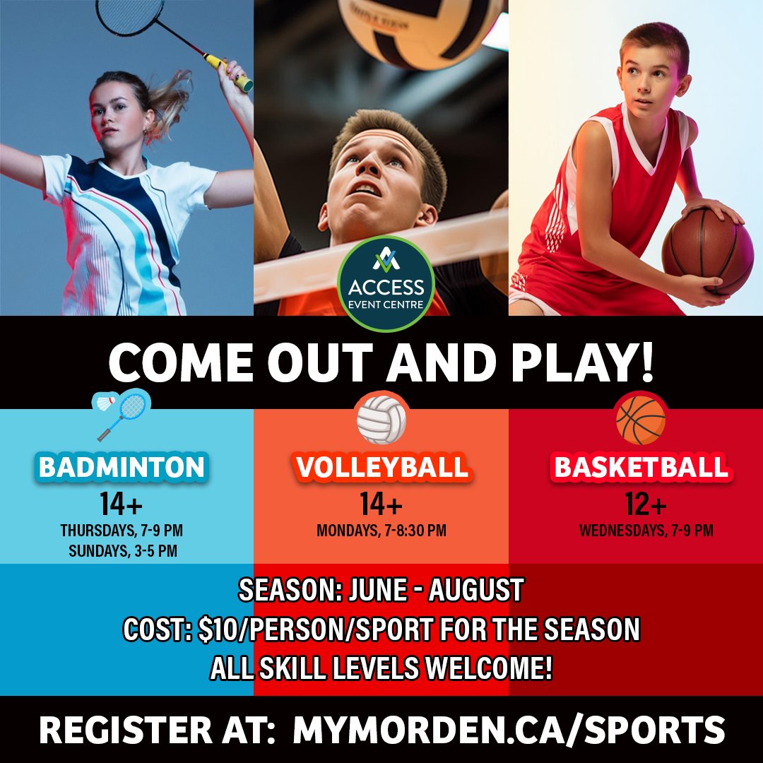 Summer Sports Programs 🌞🏸🏐🏀

Dive into the season with our variety of sports:

Badminton (14+) 🏸: Thursdays 7-9 PM &amp; Sundays 3-5 PM
Volleyball (14+) 🏐: Mondays 7-8:30 PM
Basketball (12+) 🏀: Wednesdays 7-9 PM

🗓 Season: June - August
💸 Co