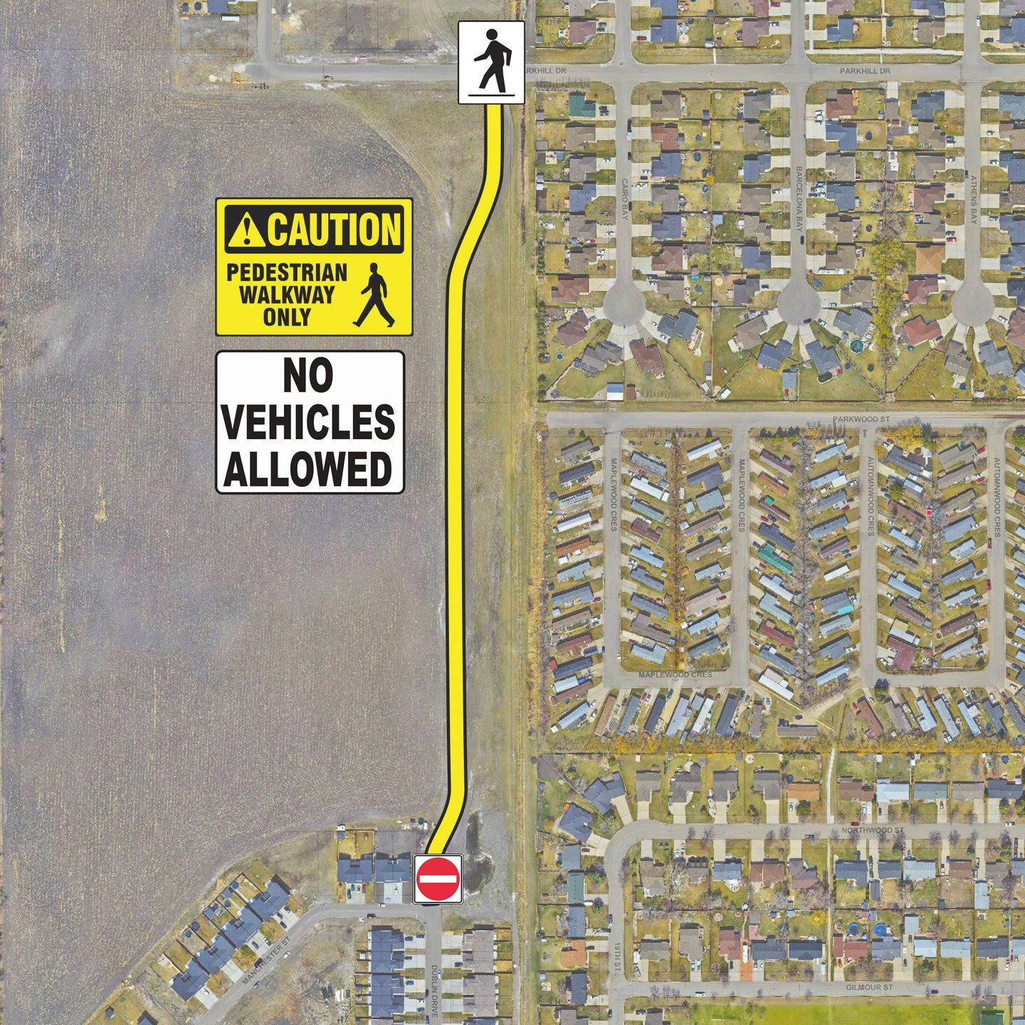 🚨 Public Notice: No Vehicle Access on Gravel Pathway

The City of Morden reminds residents that the new gravel pathway west of 19th Street, which connects Wardrop and Manchester Streets with Parkhill Drive near &Eacute;cole Morden Discovery Trails S