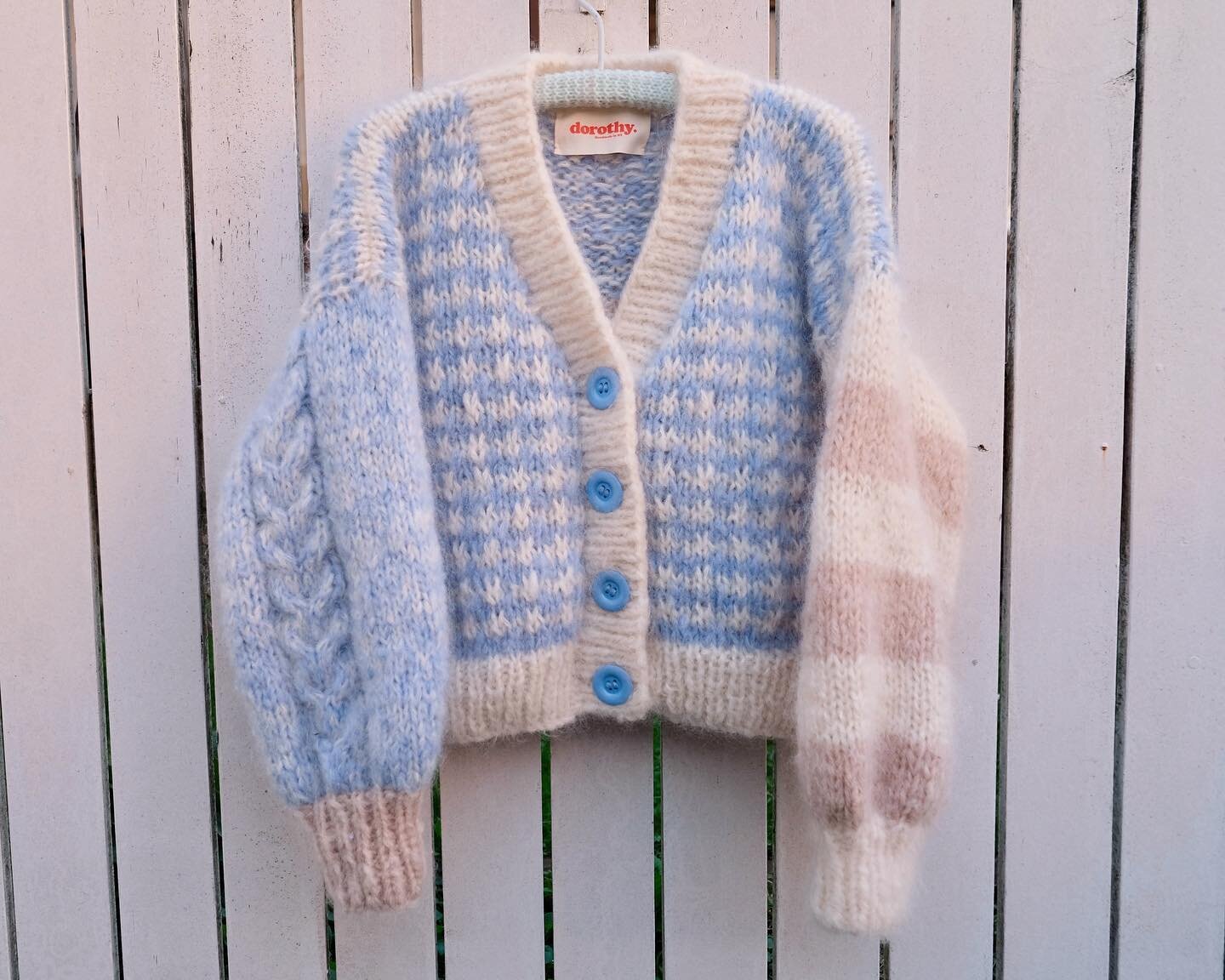 I&rsquo;m ready-made 🦋 
&bull;
A one-off Dorothy cardigan, available now.
&bull;
🦋 Carolina knitted cardigan
🦋$470NZD
🦋Sizing: Width 58cm, Length 50cm
🦋 Material: 94%NZ Mohair 6% nylon 
🦋Free shipping in NZ, overseas shipping costs available on