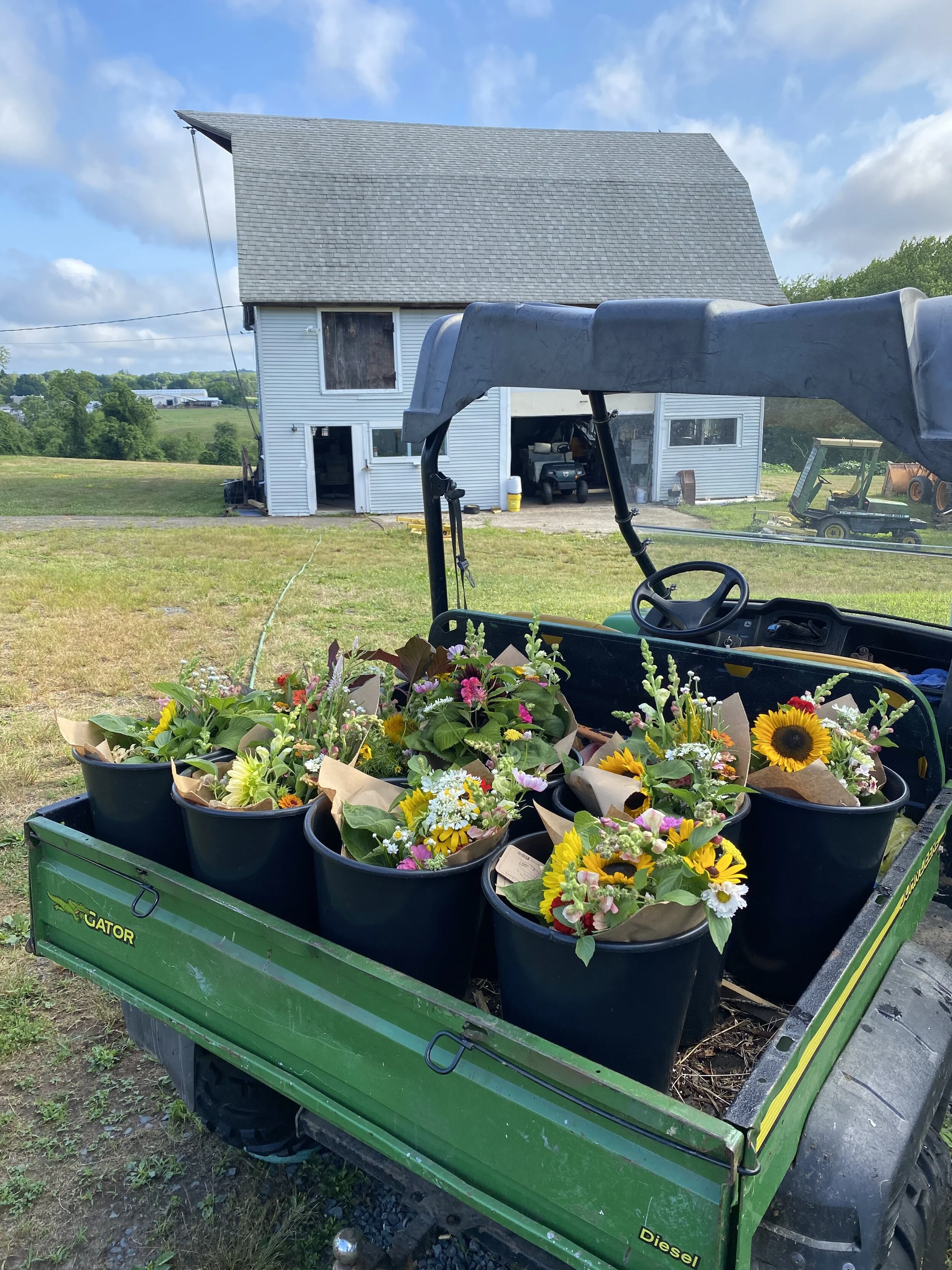 Bouquets headed out to the farm stand!