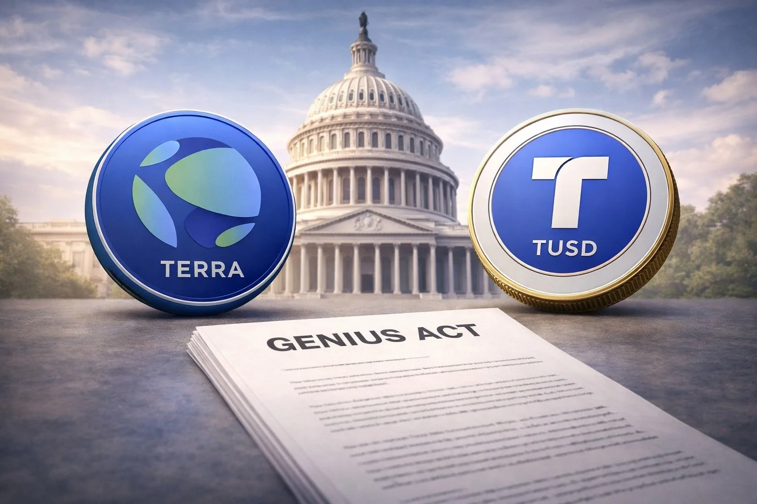 US capitol building, terra and TUSD stable coins, and the genius act papers