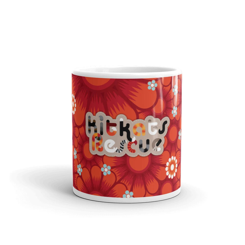 KitKats Rescue . Red Flower Bed Mug