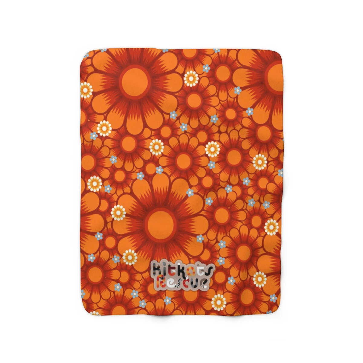 KitKats Rescue . Orange Flower Bed Sherpa Fleece Blanket