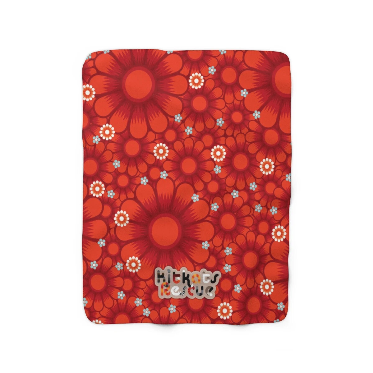 KitKats Rescue . Red Flower Bed Sherpa Fleece Blanket