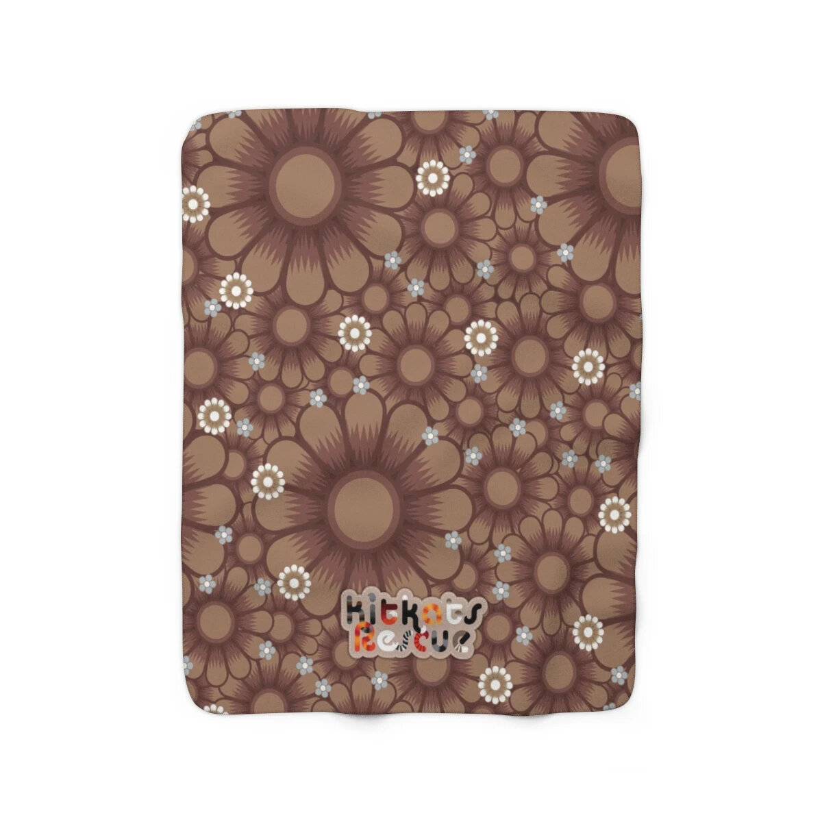 KitKats Rescue . Taupe Flower Bed Sherpa Fleece Blanket