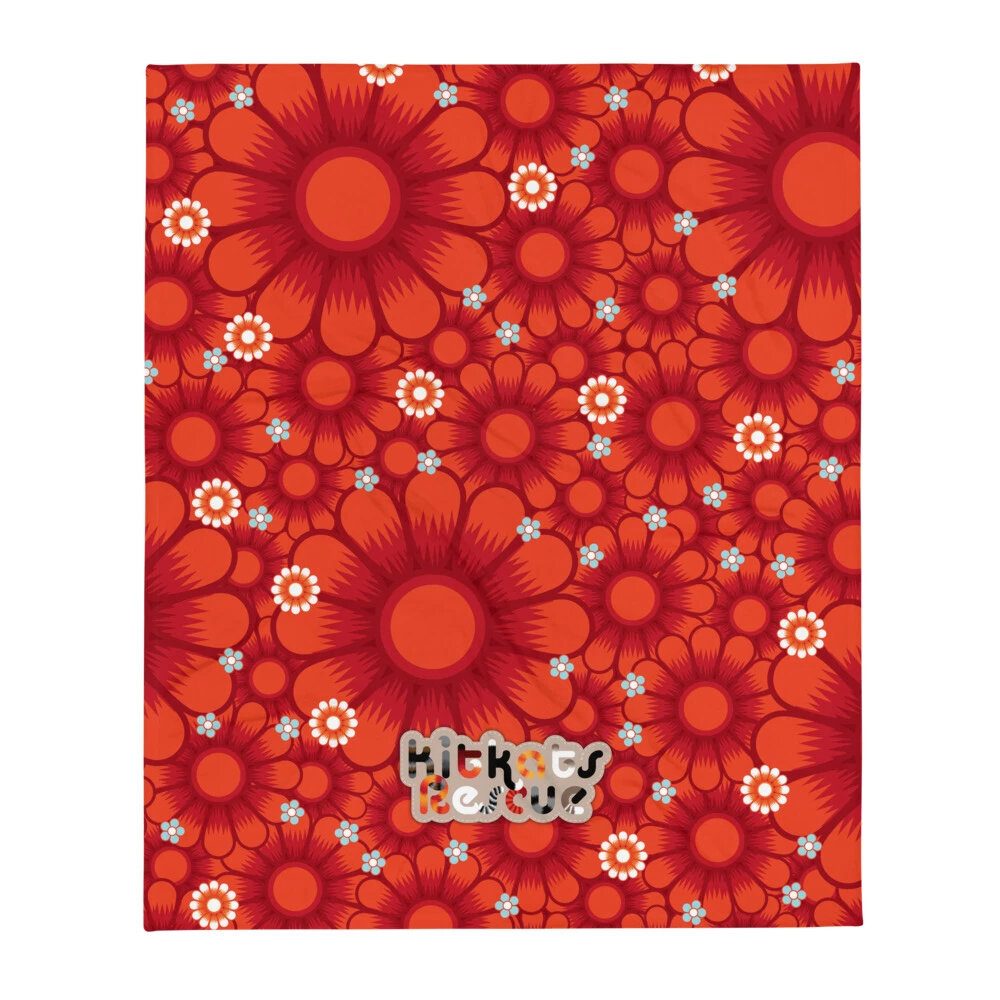 KitKats Rescue . Red Flower Bed Throw Blanket