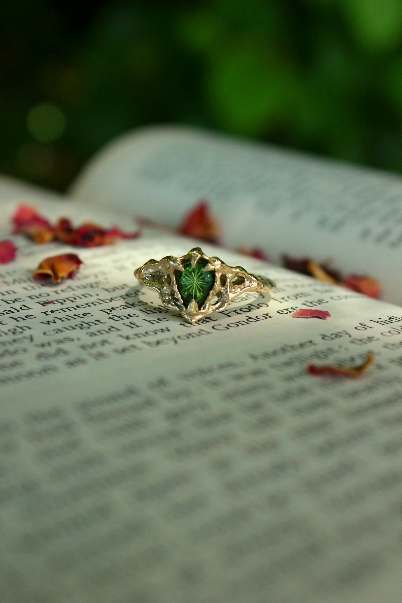  Custom Nocturna Ring - fantasy-cut green tourmaline in 9ct yellow gold 