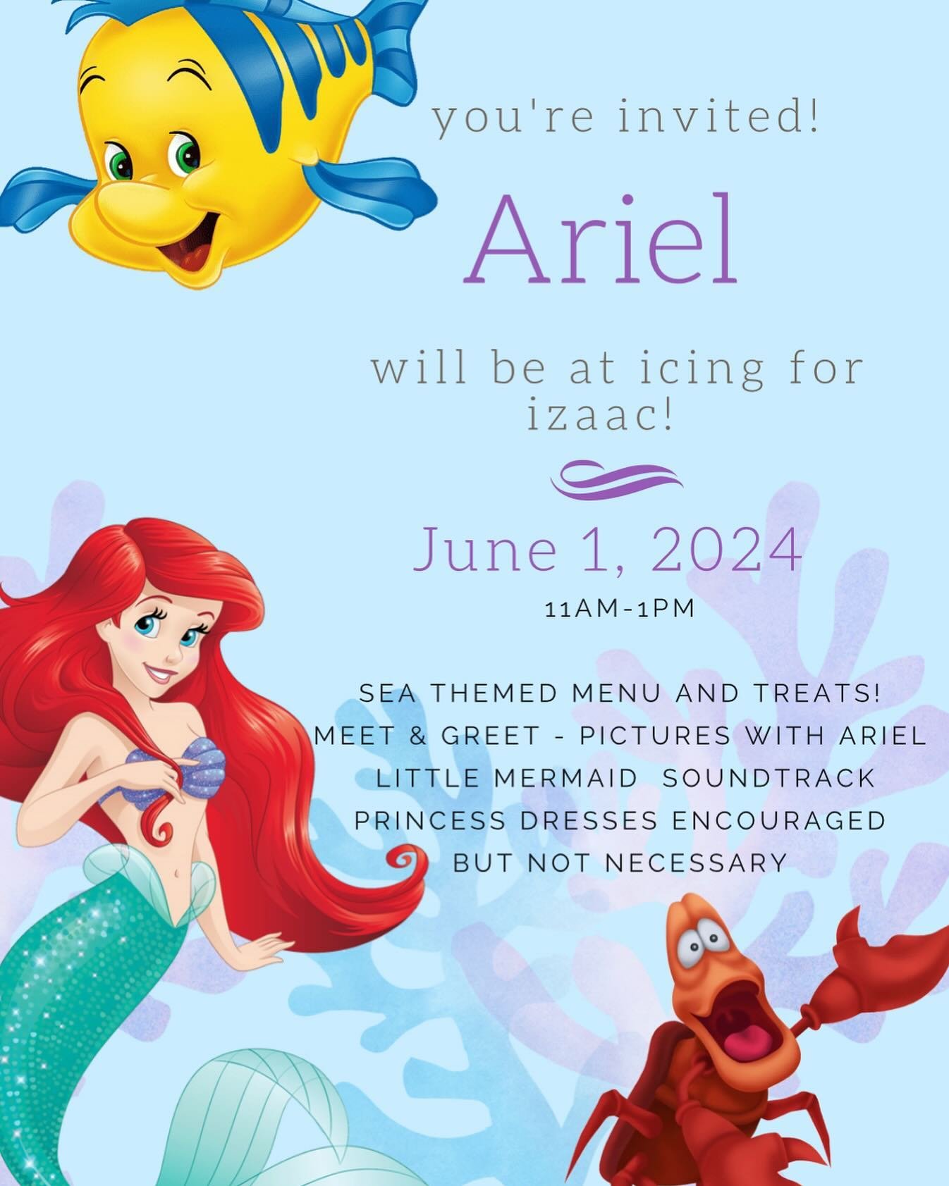MARK YOUR CALENDAR!!!! ✨🐠🦀🫧

Ariel will be at our store June 1st!! From 11-1 🩵🫧