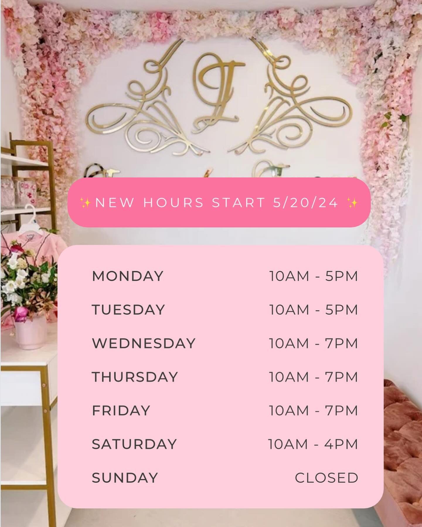 ✨OFFICIAL SUMMER HOURS✨ 

We will be starting these hours Monday, May 20th. We will open at 10am every day and be open later Wednesday-Friday!!! Please be patient with us as we get this changed on Google, Facebook, &amp; DoorDash 💖