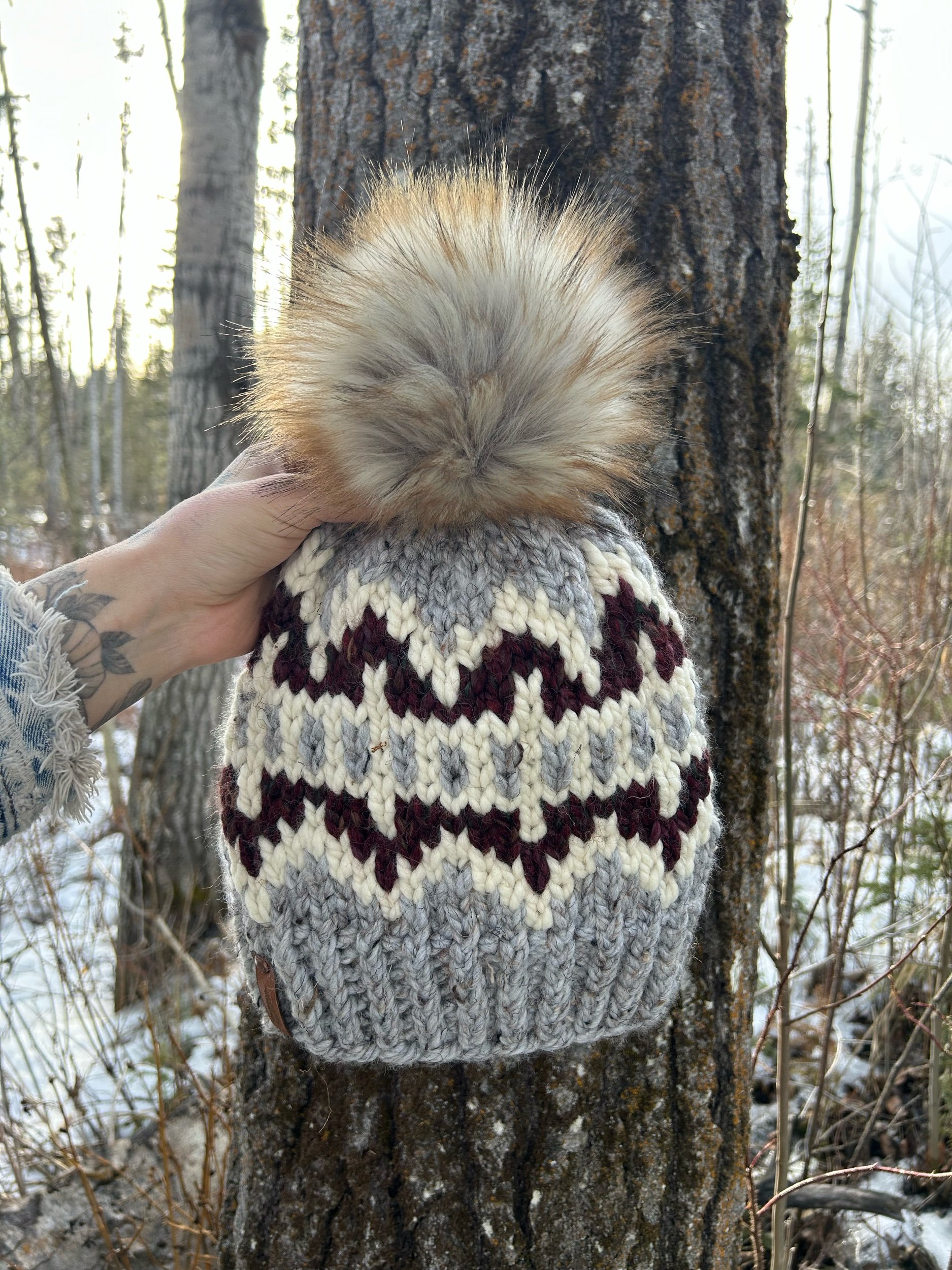 Grey & Burgundy Toque