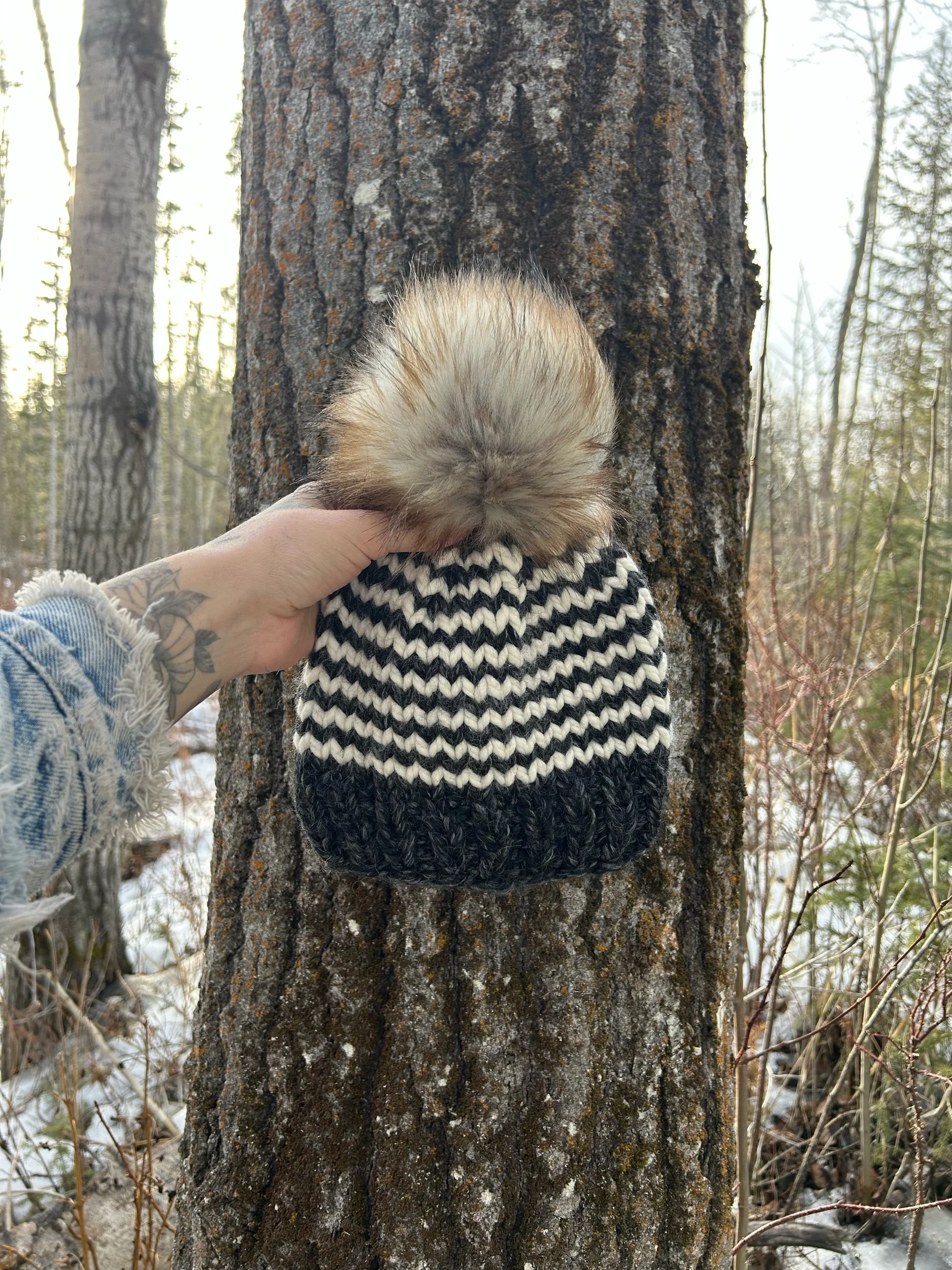 Charcoal Striped Baby Toque