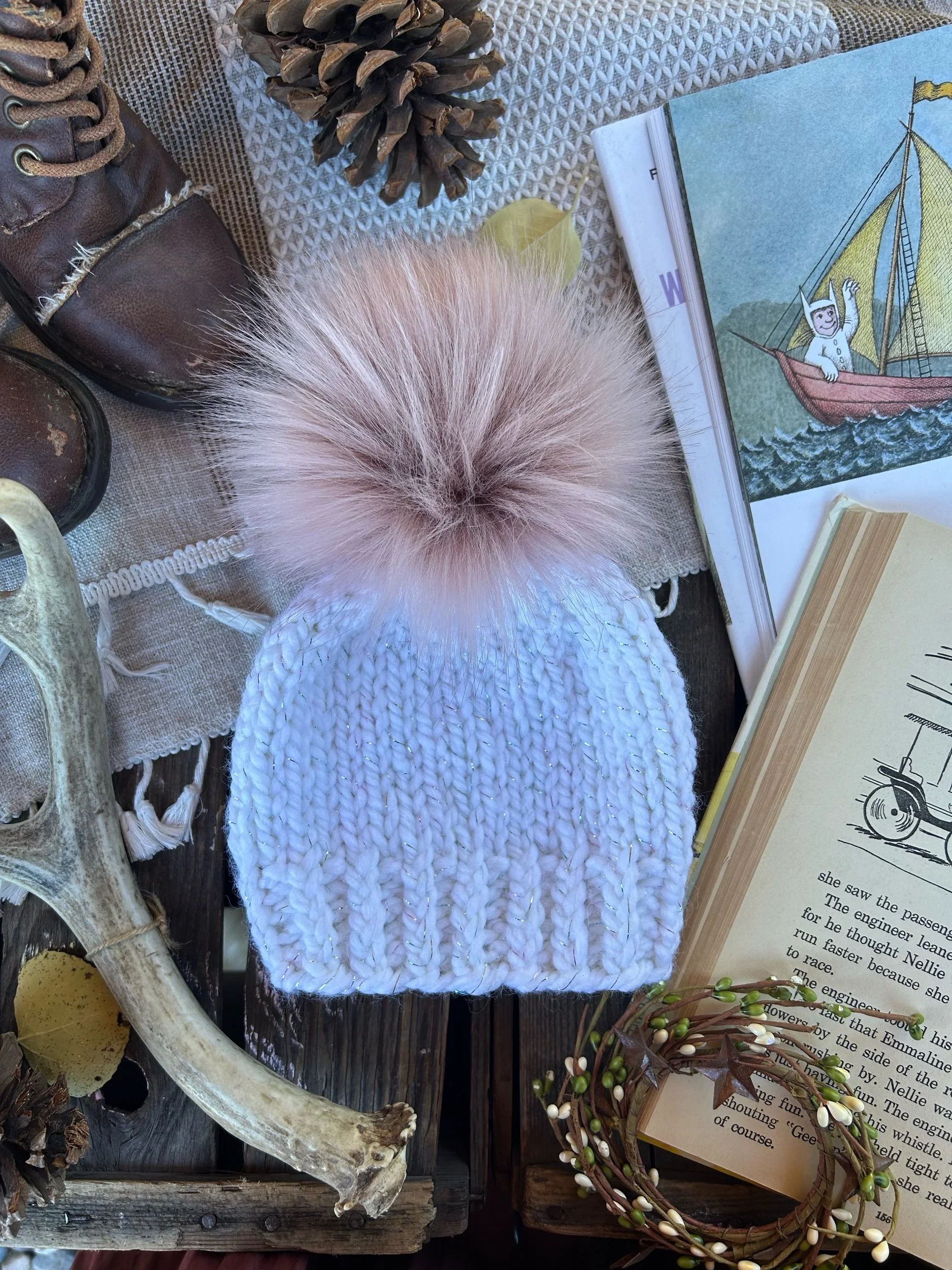 Sparkly Yarn Pink Pom - Size Baby 6 - 12 months
