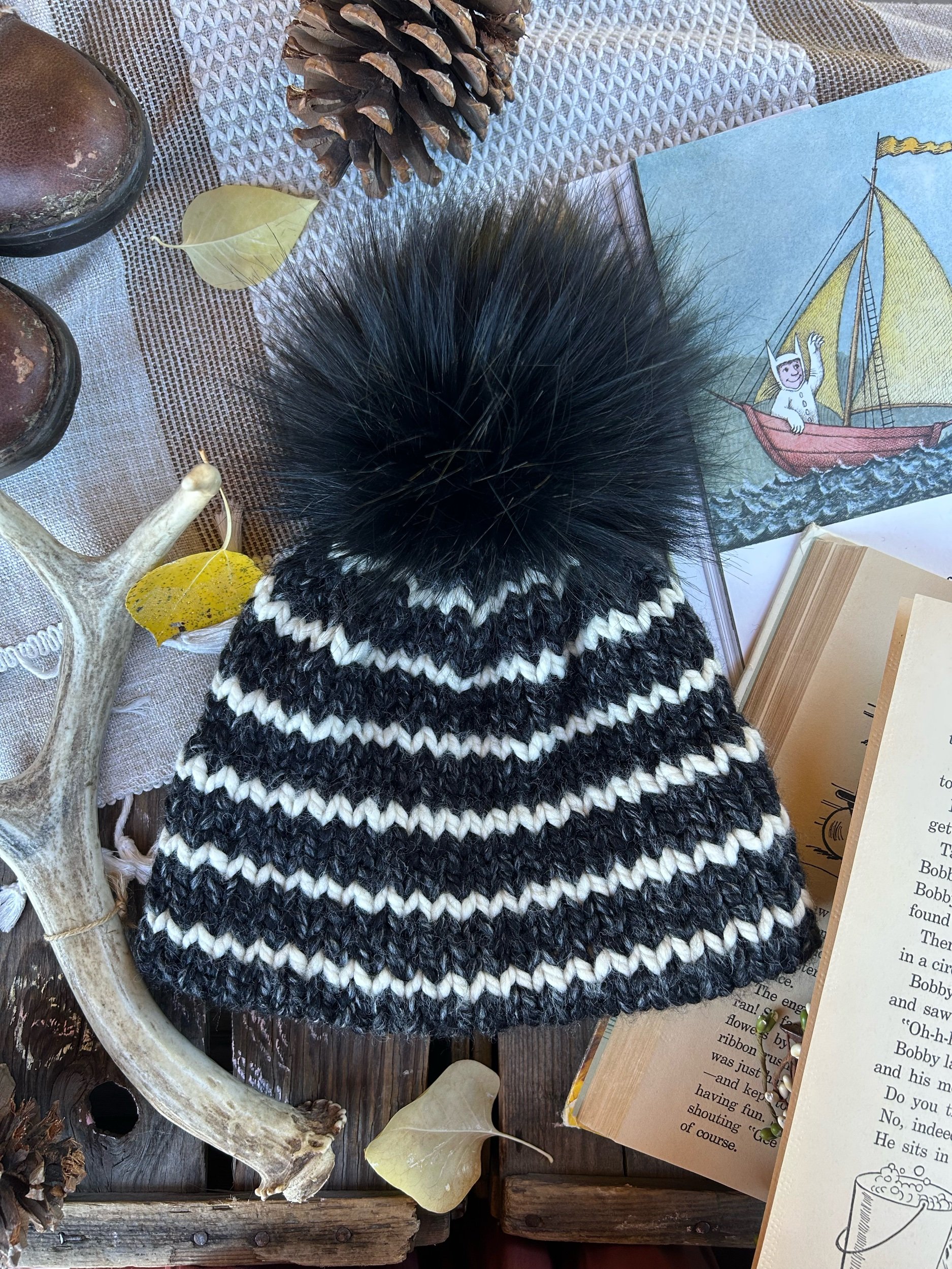 Striped Charcoal Double Brim Toque Size Toddler