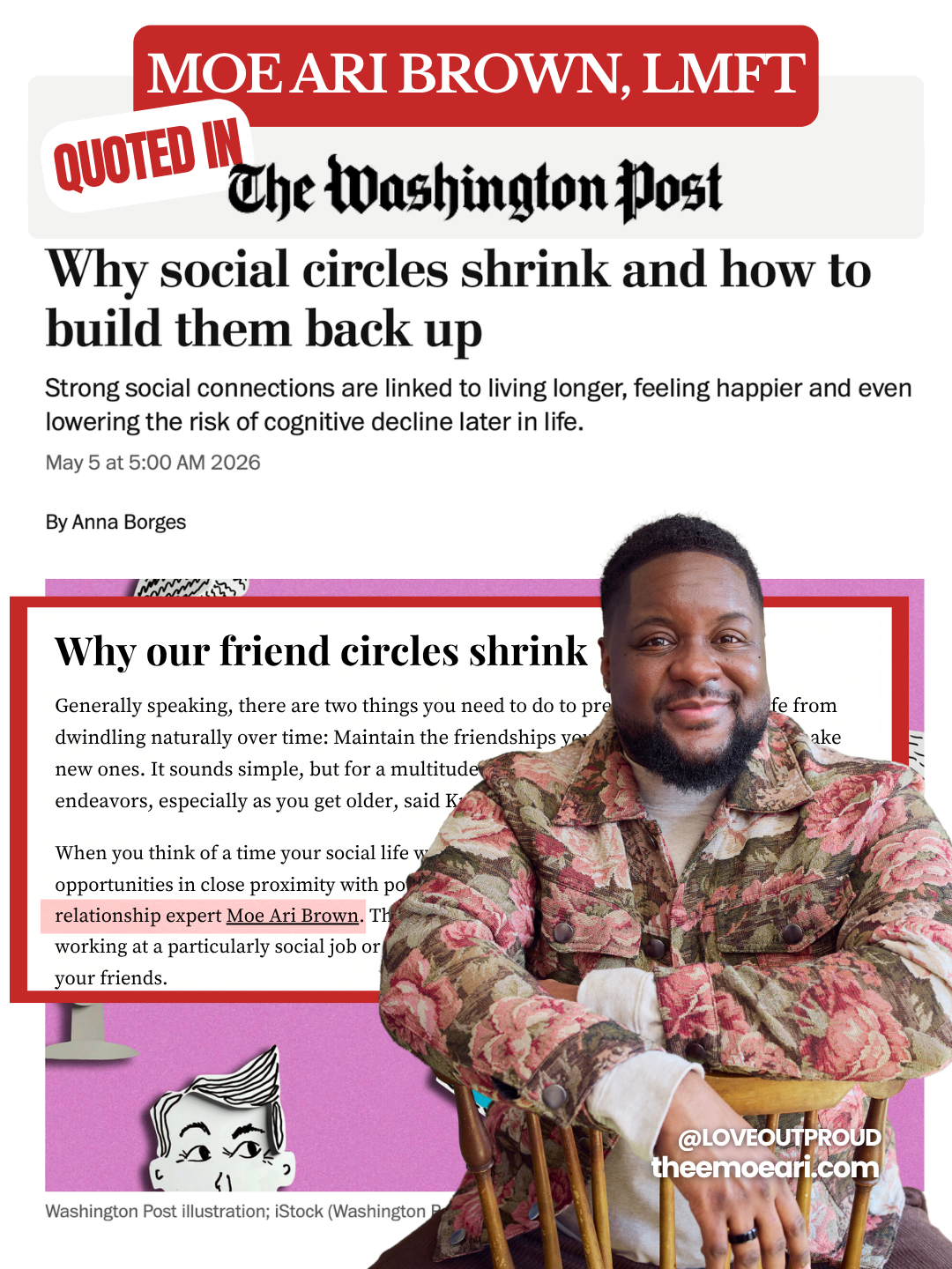 Moe Ari Brown, LMFT commentary in The Washington Post in article about Why Social Circles Shrink As We Become Adults by Anna Borges