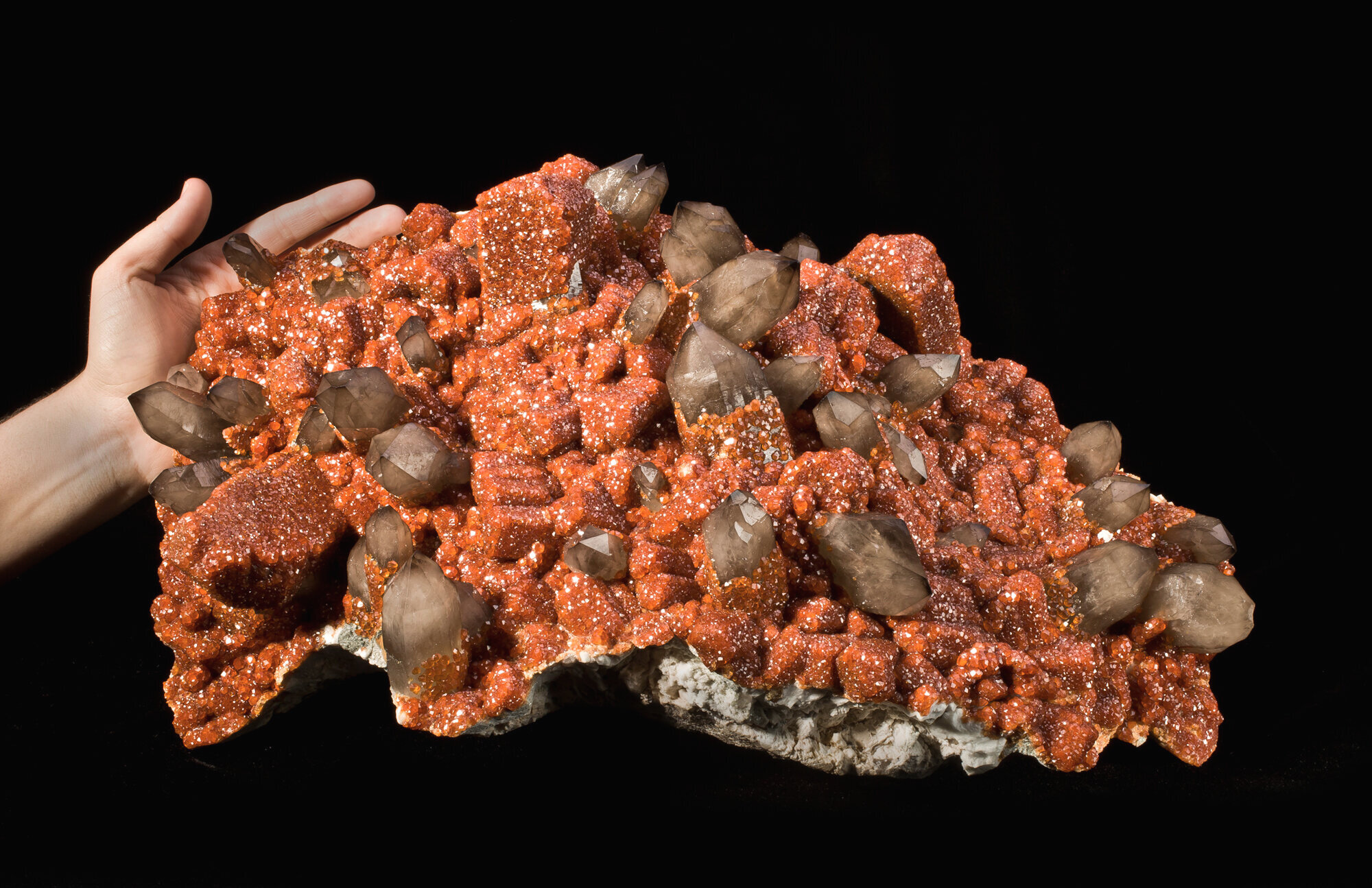  Spessartine with smoky quartz, 46 cm, from the Wushan mine, Tongbei, Zhangzhou Prefecture, Fujian Province, China. Collected ca. 2005. Ex Mark Kielbaso collection. 