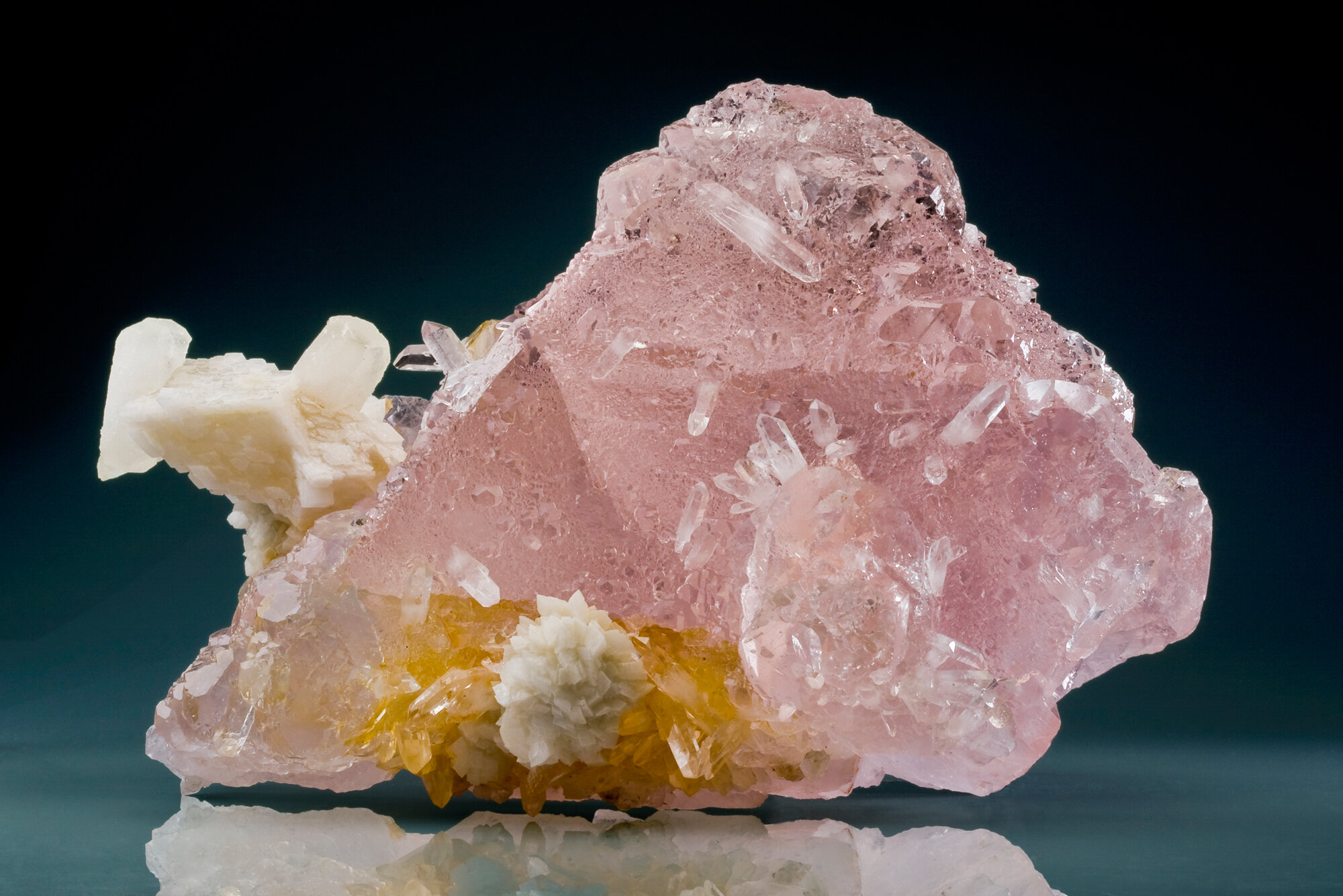  Pink fluorite with quartz, dolomite, and calcite, Shangbao mine, Leiyang Co., Hengyang pref., Hunan prov., China - 24cm 