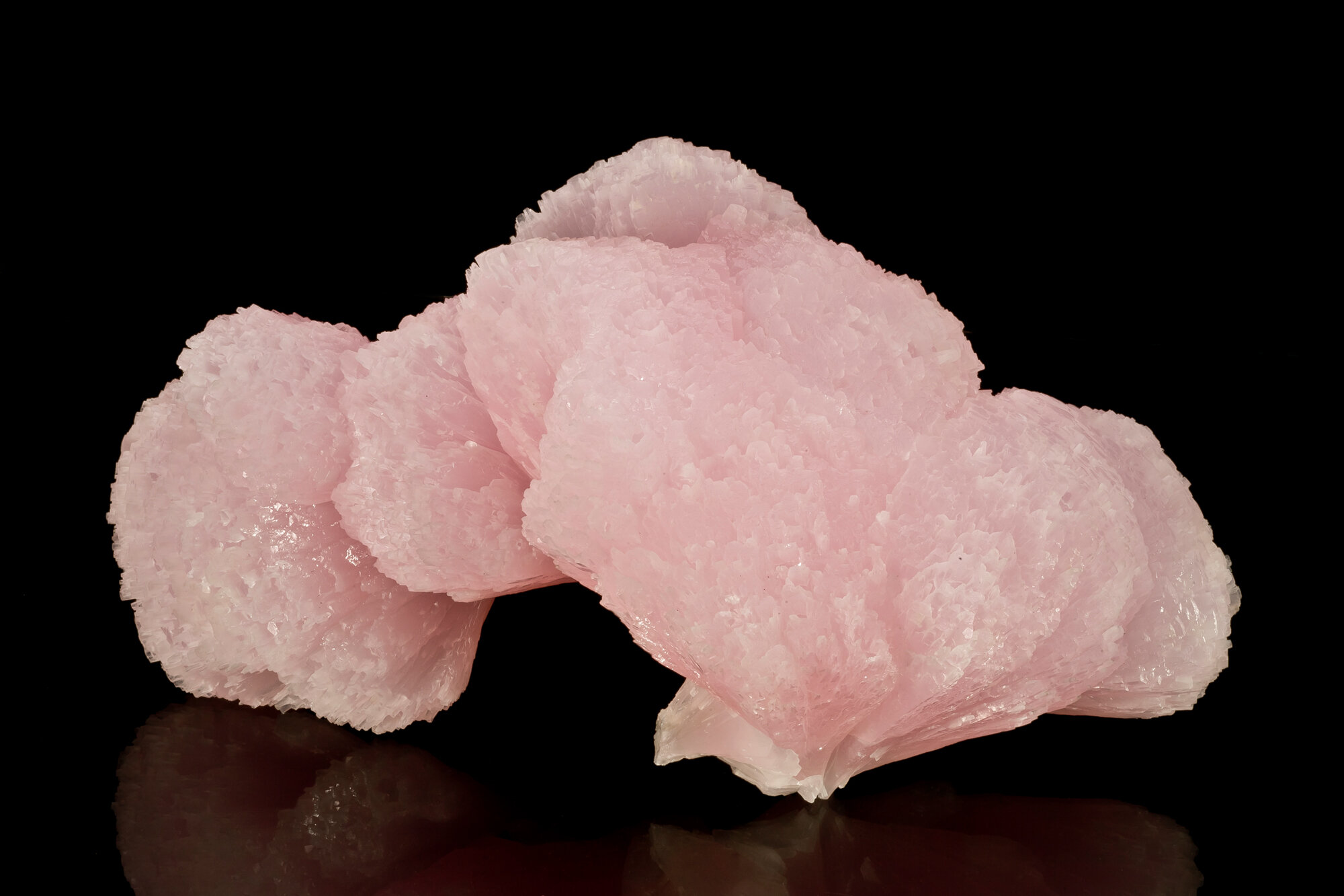  Pink calcite crystal group, 33 cm, from Huanggang mine No. 5, Keshiketeng County, Chifeng Prefecture, Inner Mongolia Autonomous Region, China. Found in 2010. 
