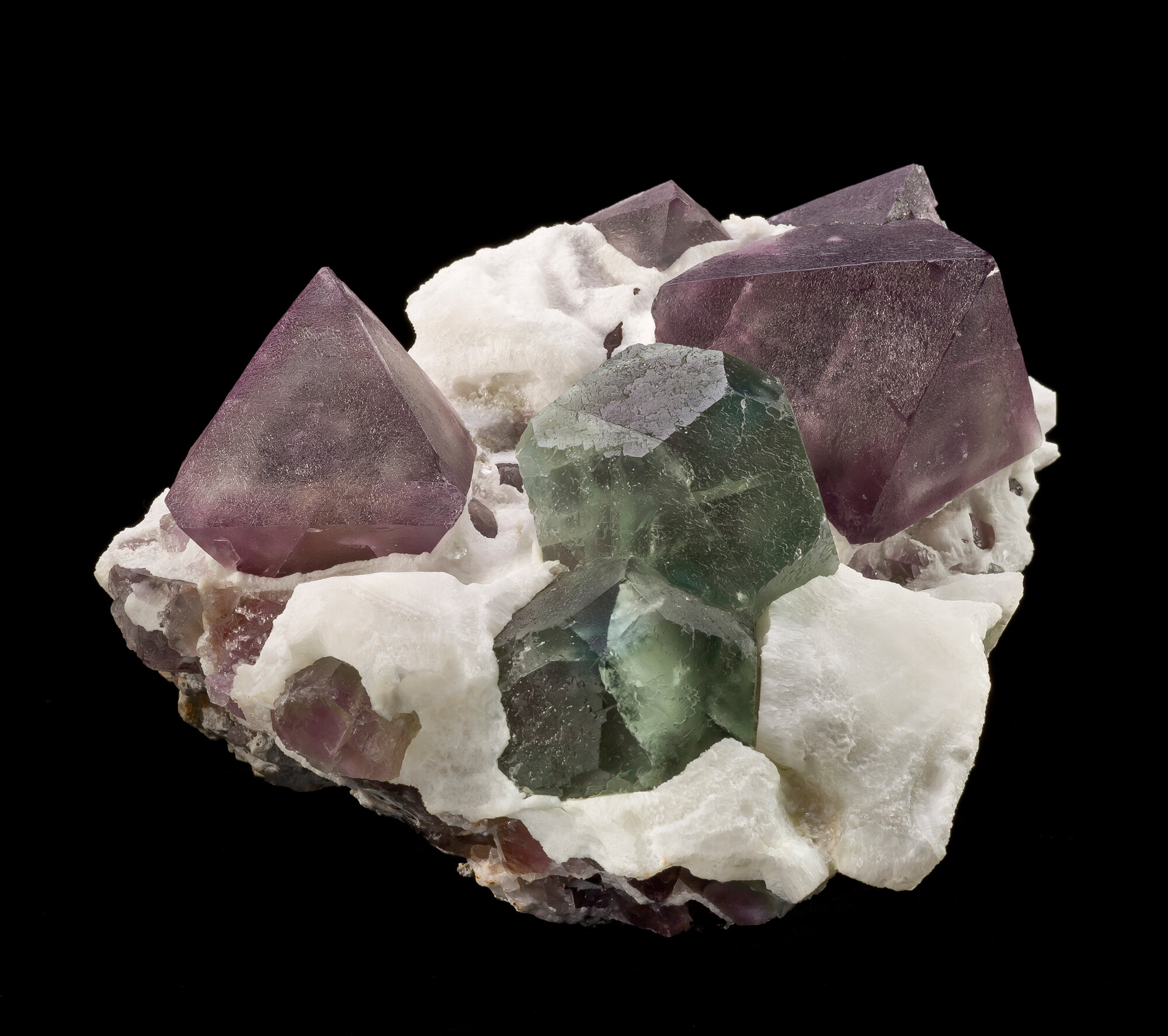  Fluorite (two habits), 17.5 cm across, from the De’an fluorite mine, Wushan, De’an County, Juijiang Prefecture, Jianxi Province, China. Ex Steve Neely collection. 