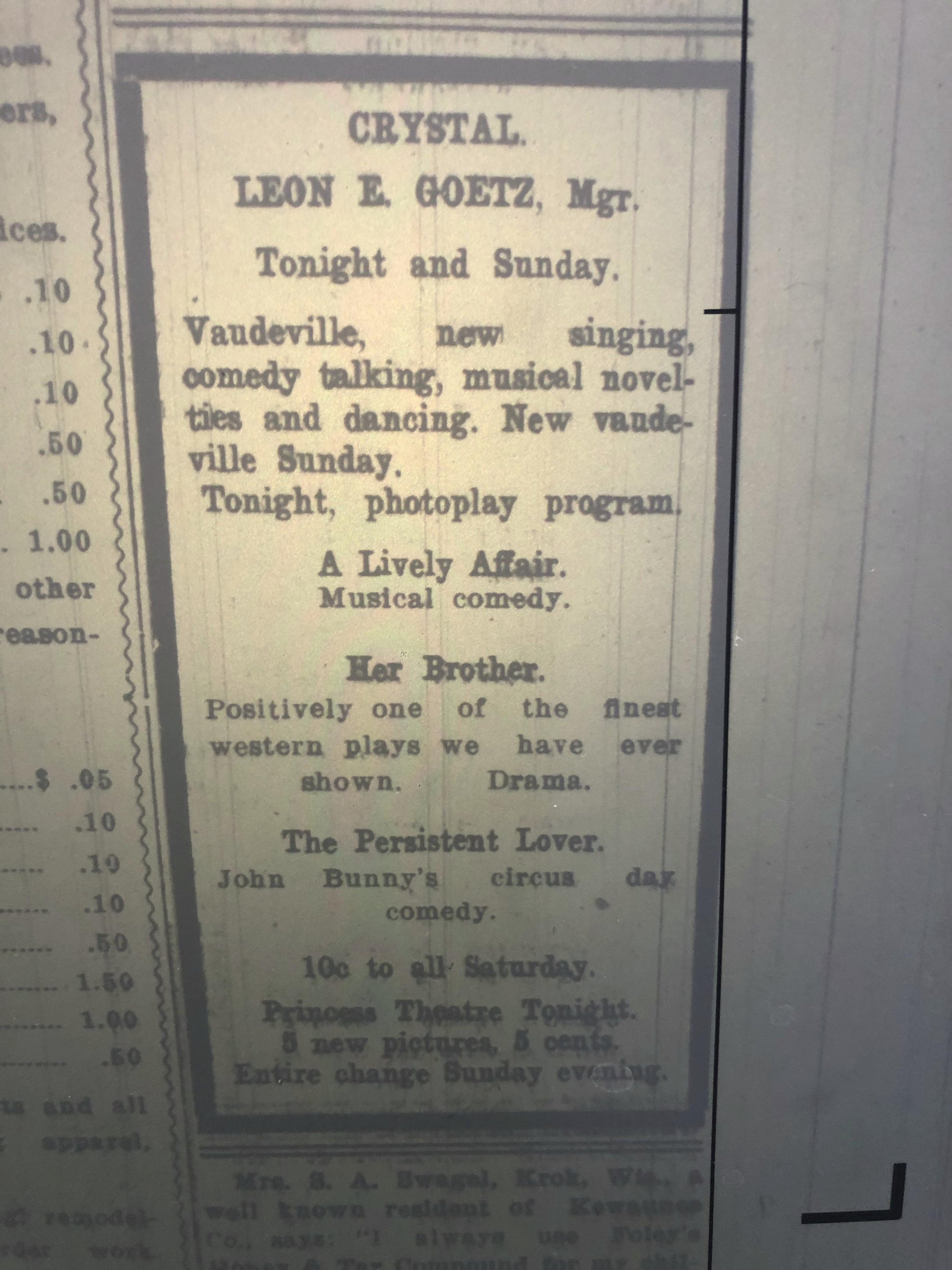 Theaters of Goetz 1913 The Princess in Monroe, WI —