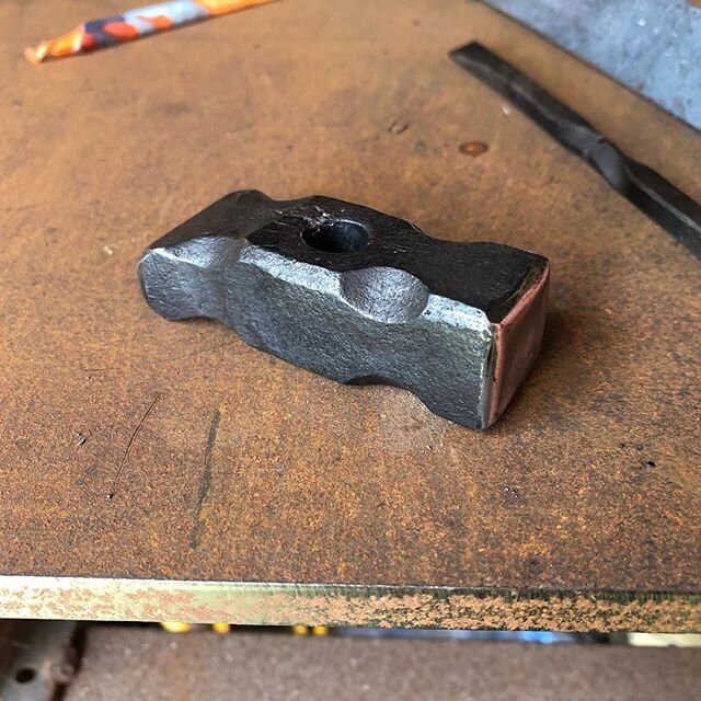 New hammer? Nope! Cross Peen Candle Holder. My latest product, the Sledge Candle (soon to be trademarked). The day started with an experiment of forge welding some scraps together, folding and welding again to make a piece big enough to forge a tiny 