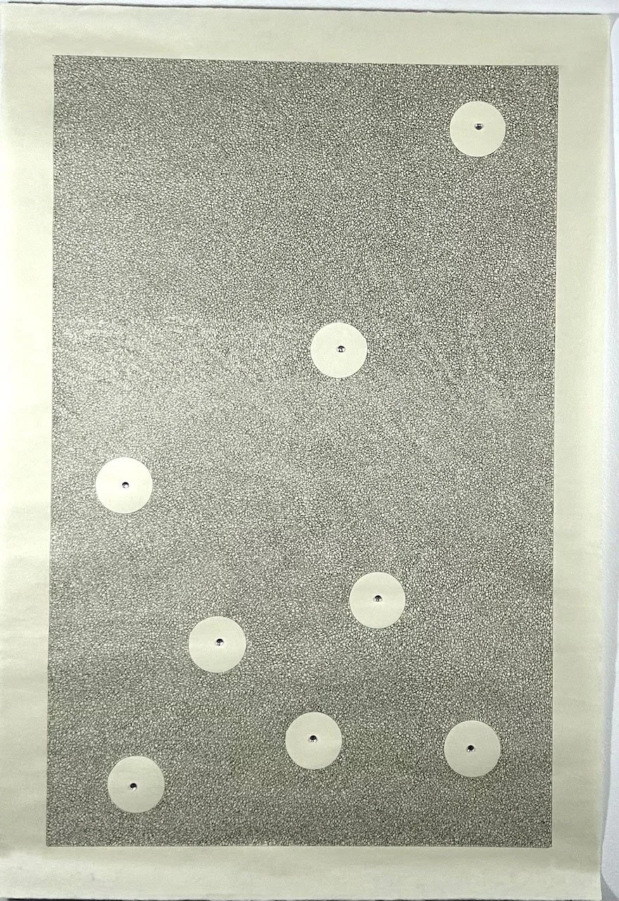 Rhinestone Collage
ink and rhinestones on rice paper
25" x 37"