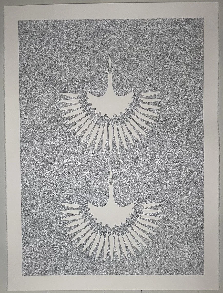 Two Cranes
22" x 30"
ink on Stonehenge paper
