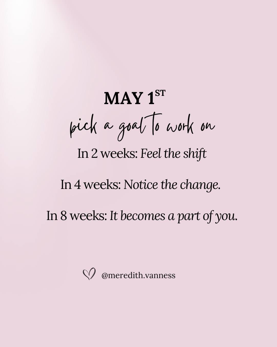 May 1st: A new month, a fresh start! It's also Day 1 of my FREE SPRING RESET SELF-CARE CHALLENGE - the perfect time to start focusing on YOU.⁠
⁠
Start now, see changes in 2 weeks, feel the difference in 4 weeks, 8 weeks, and by summer it'll be a part