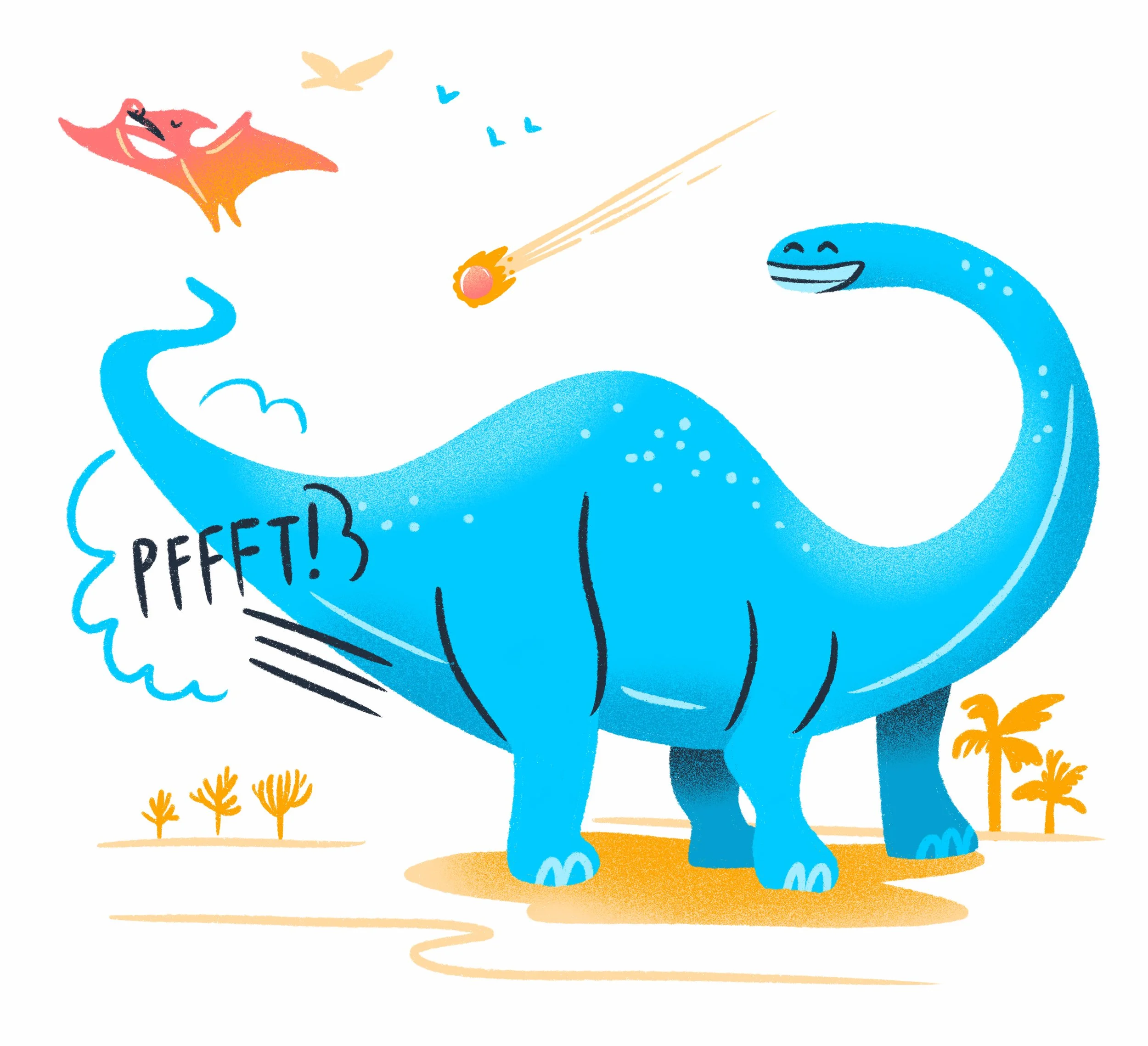 Alexa Joke Book illustration by Jordan Kay - Dino fart pffft!