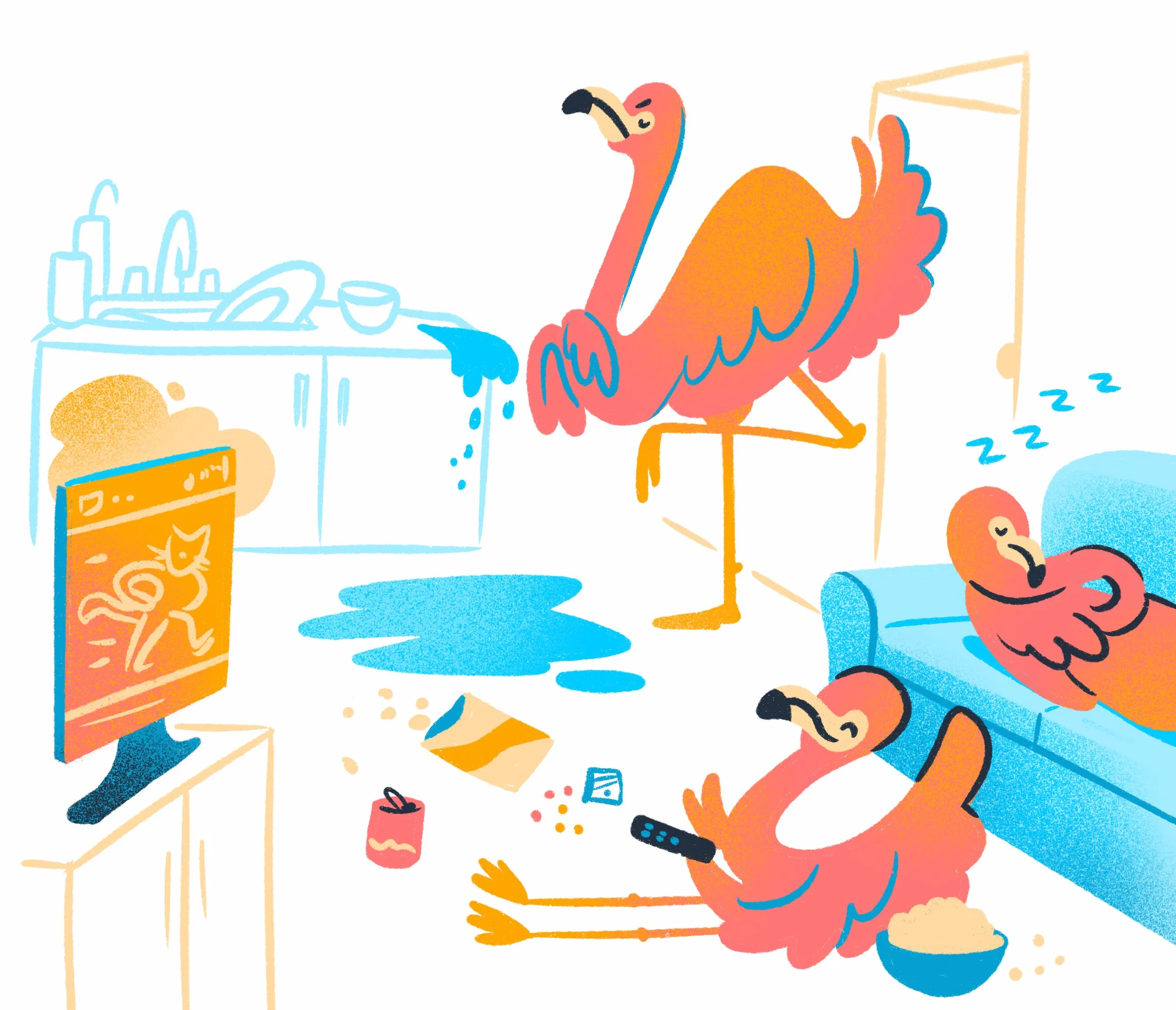 Alexa Joke Book illustration by Jordan Kay - Flamingo putting his foot down