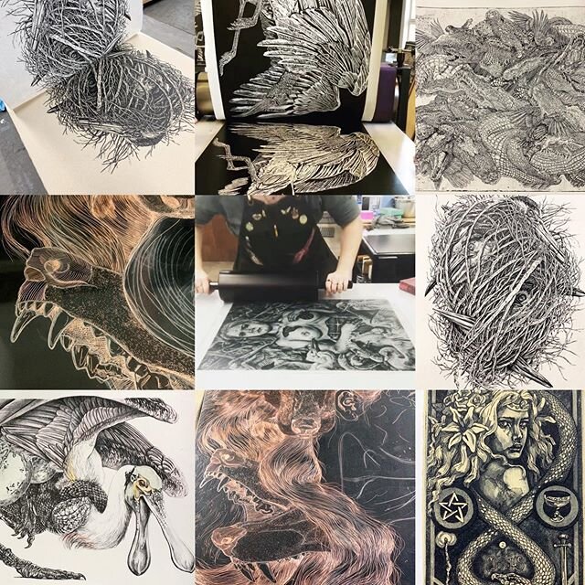 Top nine time. If you&rsquo;d like to see these in person there will be many opportunities to see these pieces and more in person this coming year. Stay tuned for gallery locations 🖤💁🏼&zwj;♀️ #drawing #printmaking #mfa #mfaprintmaking #louisianaar