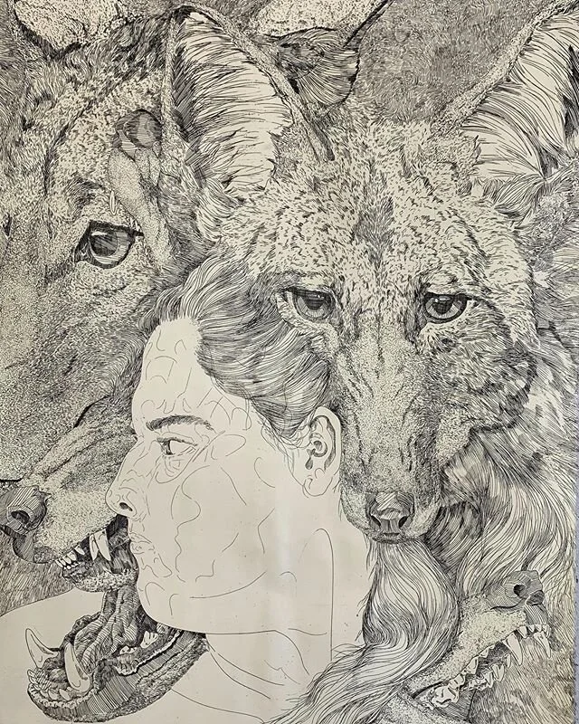 Crop of the 2nd proof. Feels so good to get this baby on paper. And my first time printing such a large etching 🤓 🔥🔥🔥 #drawing #printmaking #mfa #mfaprintmaking #louisianaartist #womenartists #artist #megaprintmakers #get_imprinted #fineart  #pin