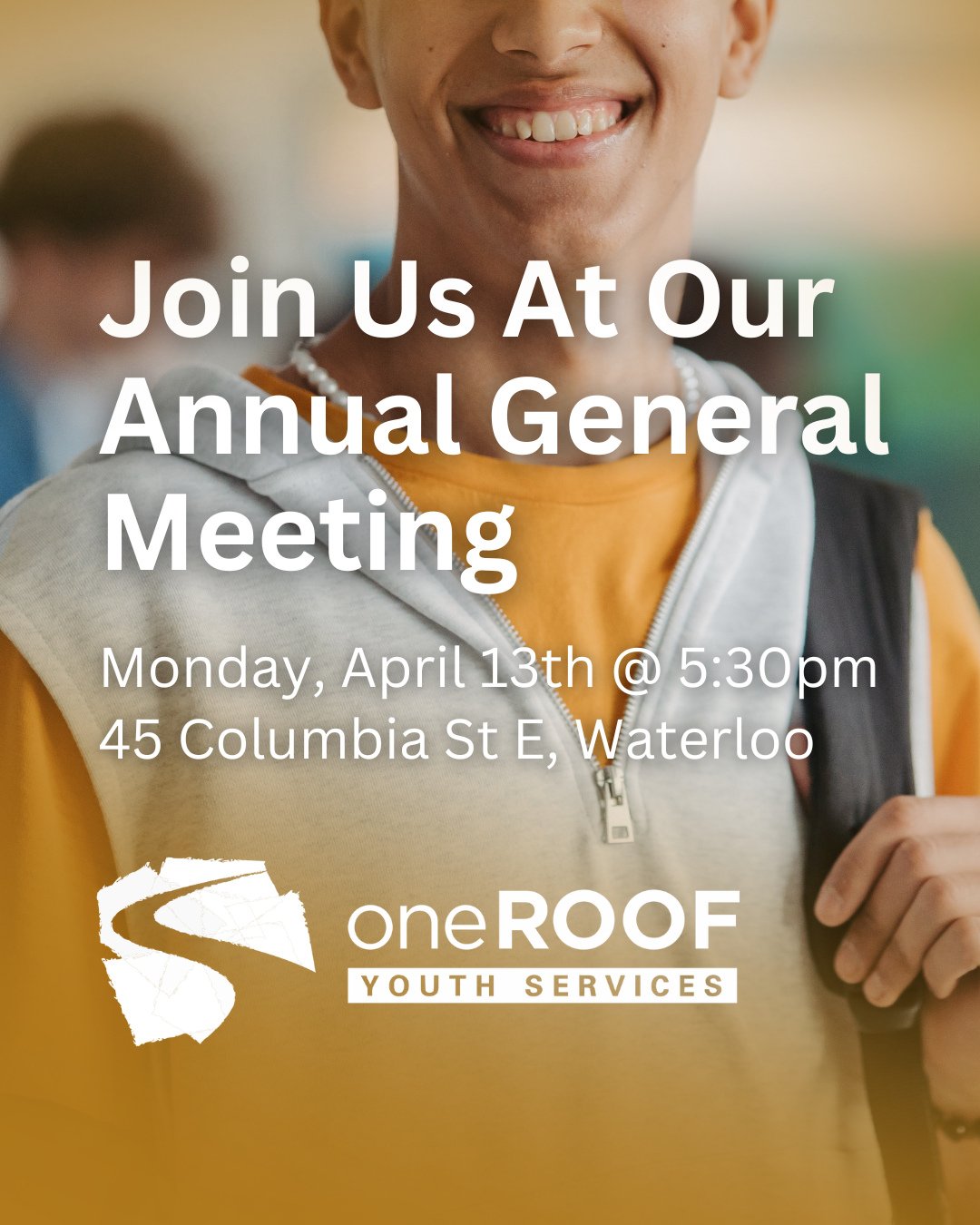 You&rsquo;re Invited! 📢⁠
⁠
Join us for the oneROOF Youth Services Annual General Meeting (AGM)! This is your chance to hear about our past year, our impact, and our plans for the future.⁠
⁠
🗓 Date: Monday, April 13th, 2026⁠
🕒 Time: 5:30 pm⁠
📍 Loc