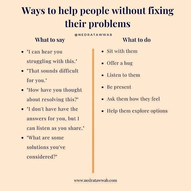 💛✨Posted @withregram &bull; @nedratawwab {Sometimes, the best way to help others is by offering kind words, listening, and being present.}⁣⁠
⁣⁣⁠
#nedranuggets #cyclebreakers
.
:
:
:
#presence #listening #relationaltherapy #relationships #communicati