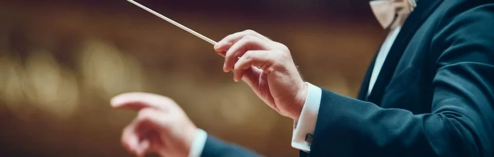 An artistic illustration of an orchestra conductor representing the ADHD brain's executive functioning system.