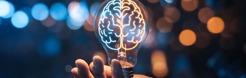 Light bulb with a brain inside representing ADHD growth mindset, learning, and the ability to develop new skills through effort and practice.