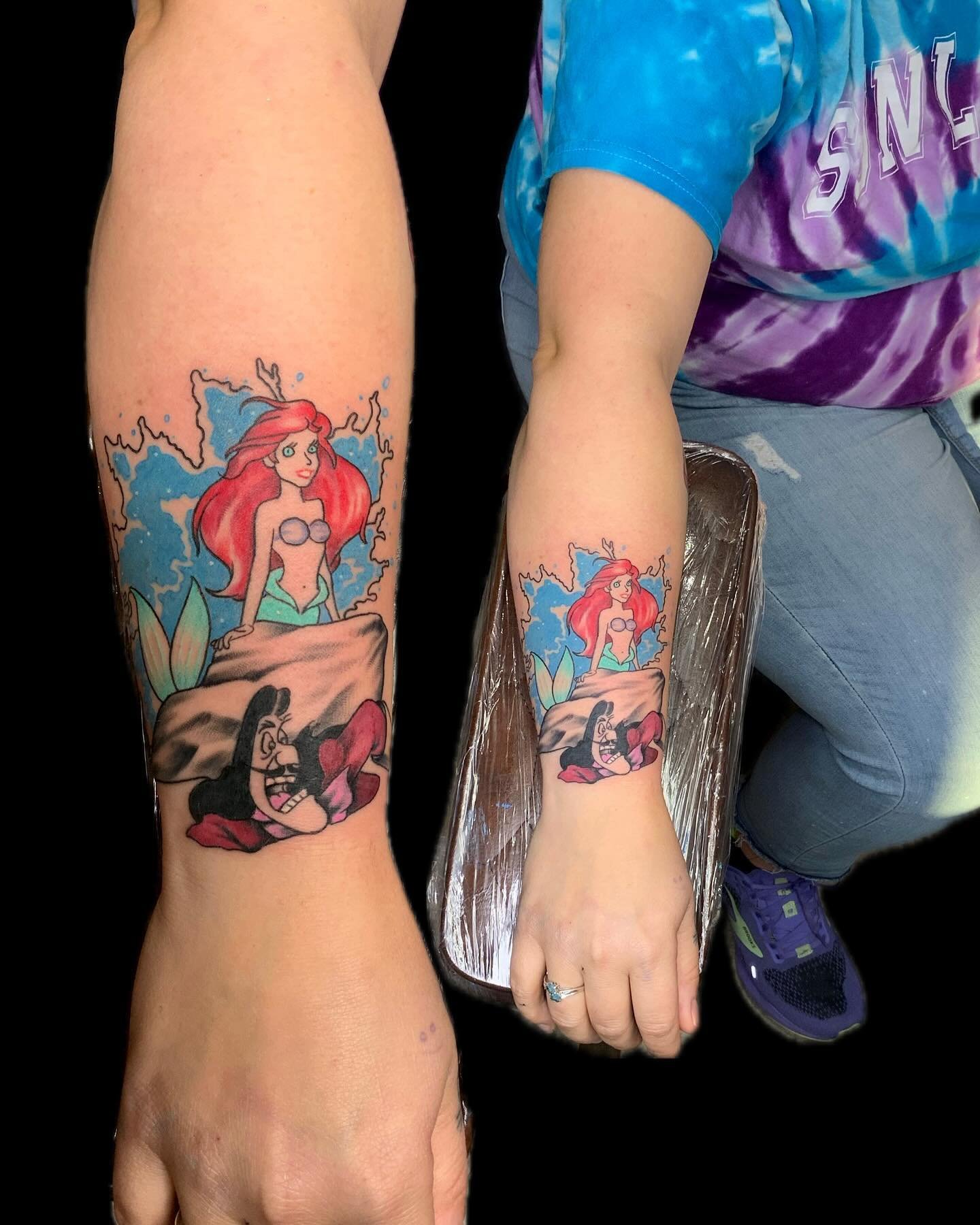 Cool start to this Disney half sleeve. Super pumped, super fun. Good day. #frankiefingers #darkarts #monstersininktattoo #jessicaalba