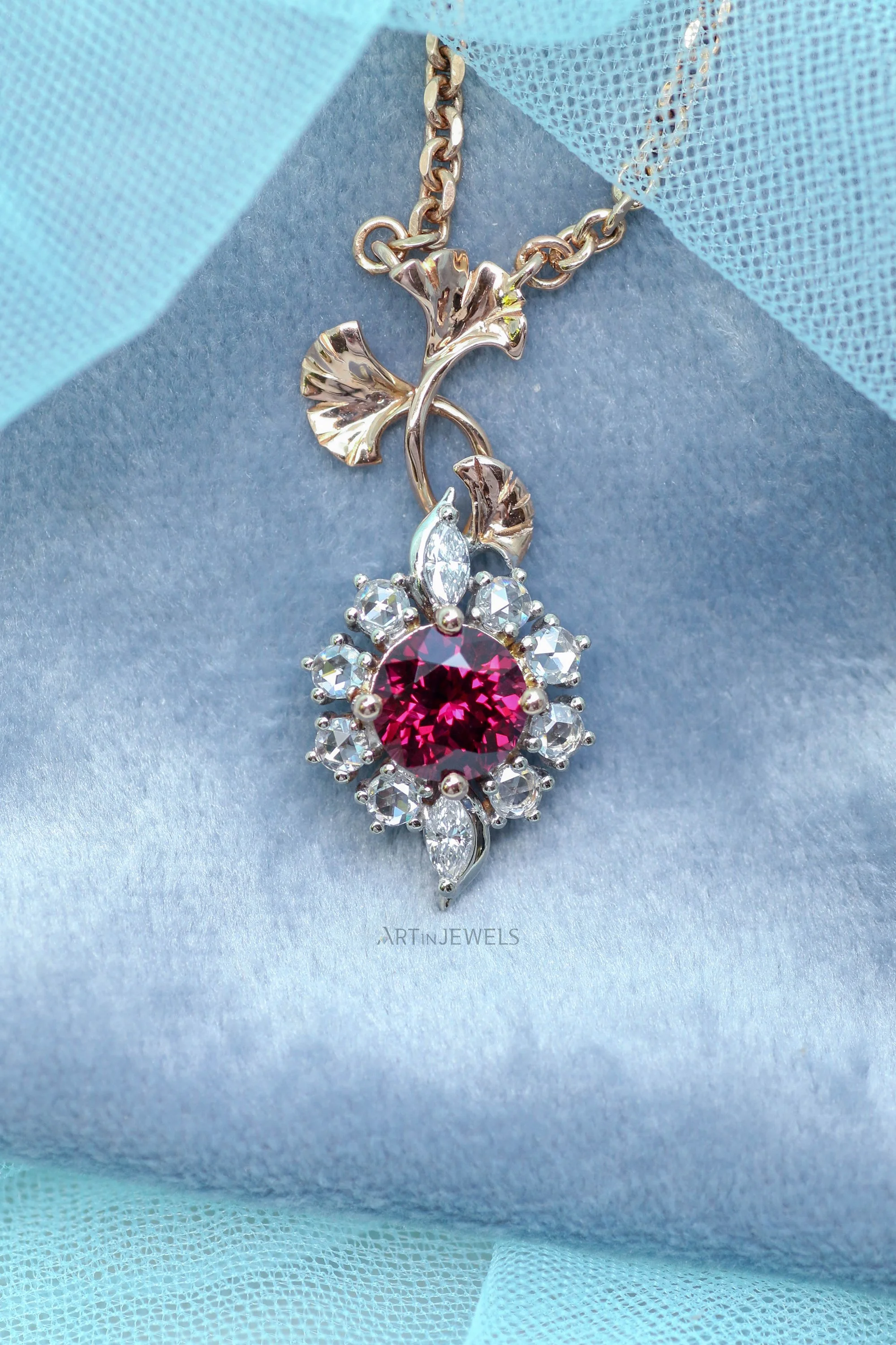 Grove of the Ginkgo Garnet Necklace