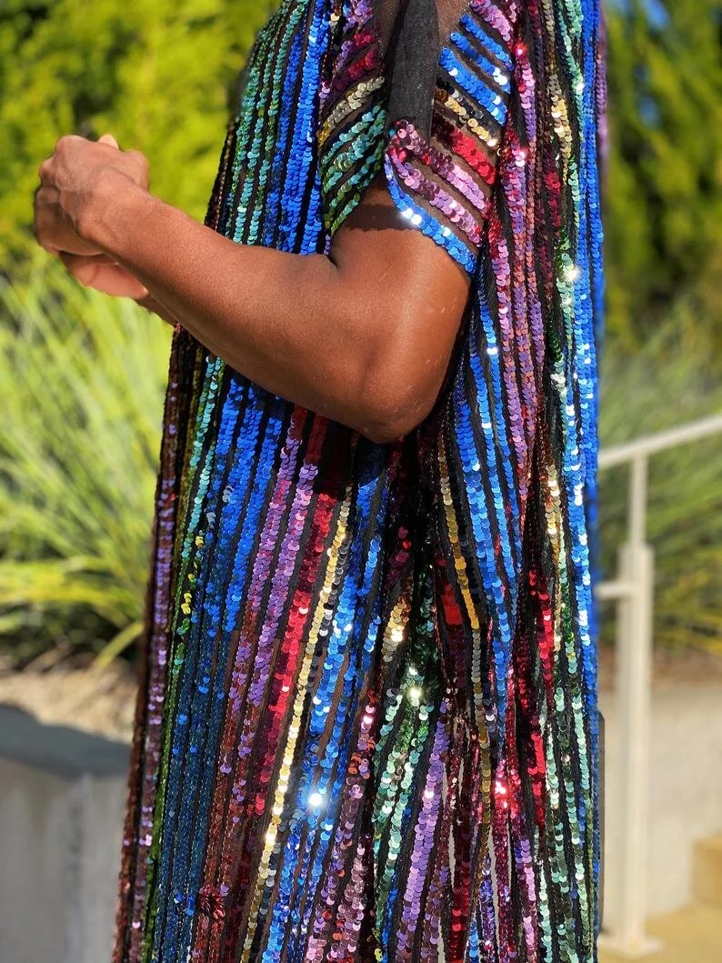 Rainbow Sequin Caftan Dress — Terrance 