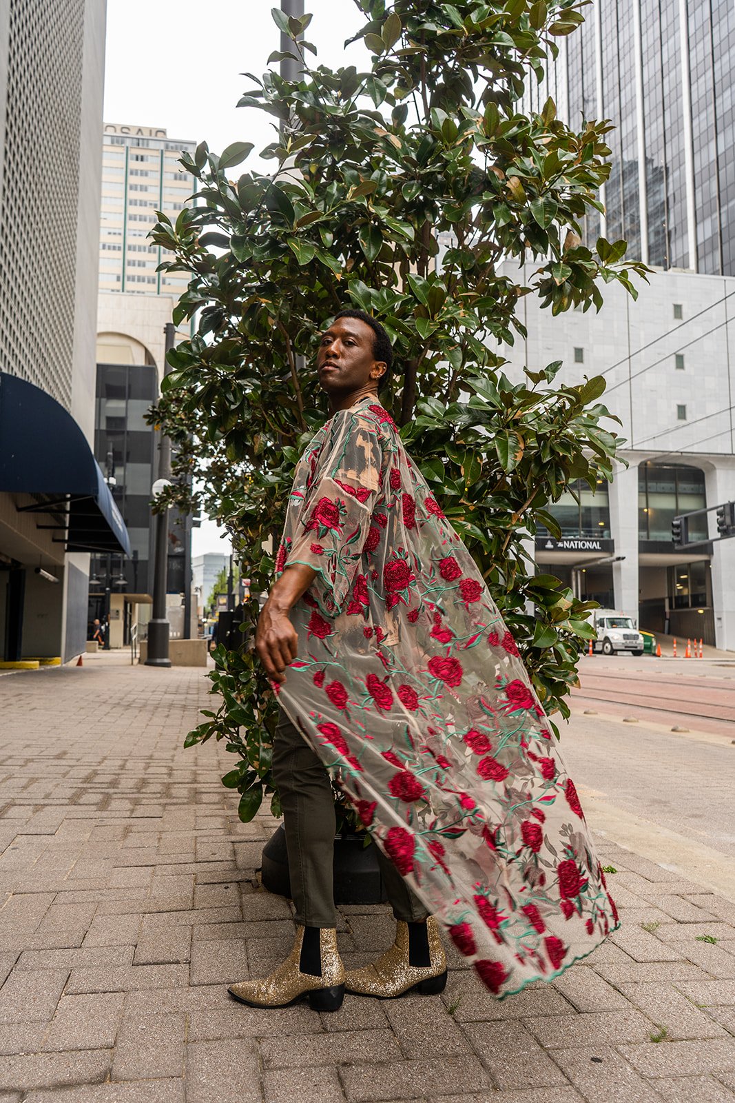 Red Rose Tulle Embroidered Duster
