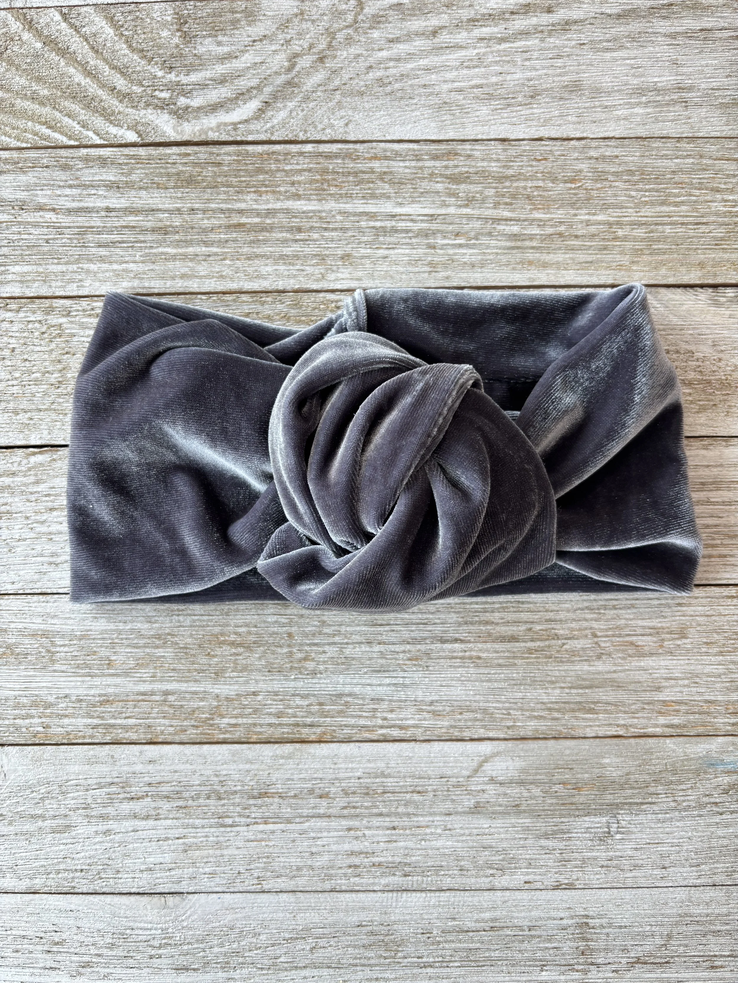 Steel grey velvet knot headband 1.jpeg