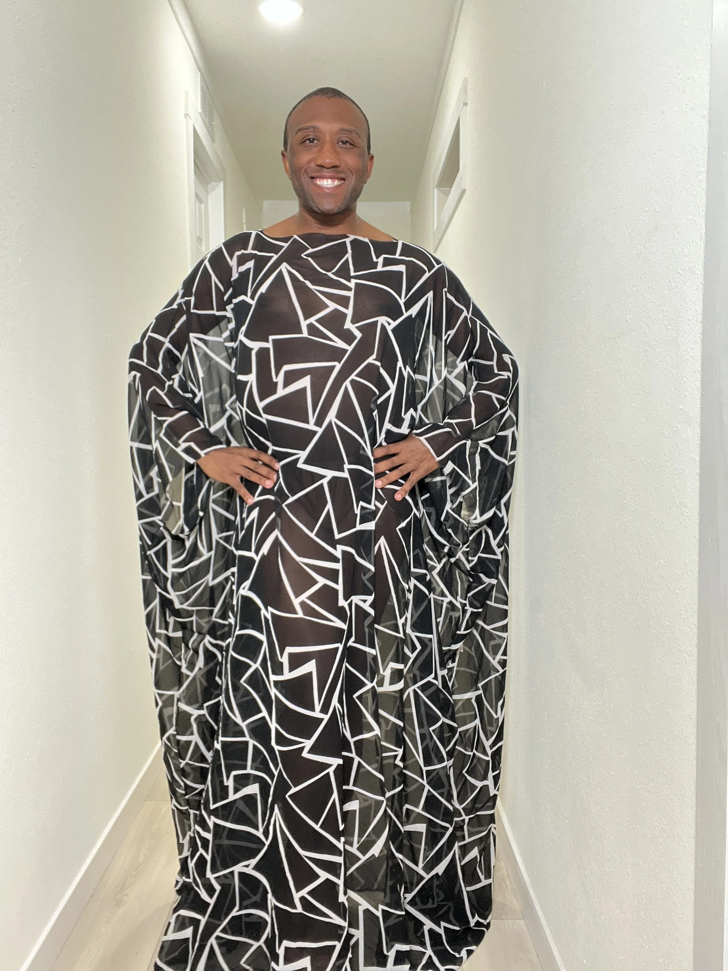 Black & White Geometric Caftan Dress