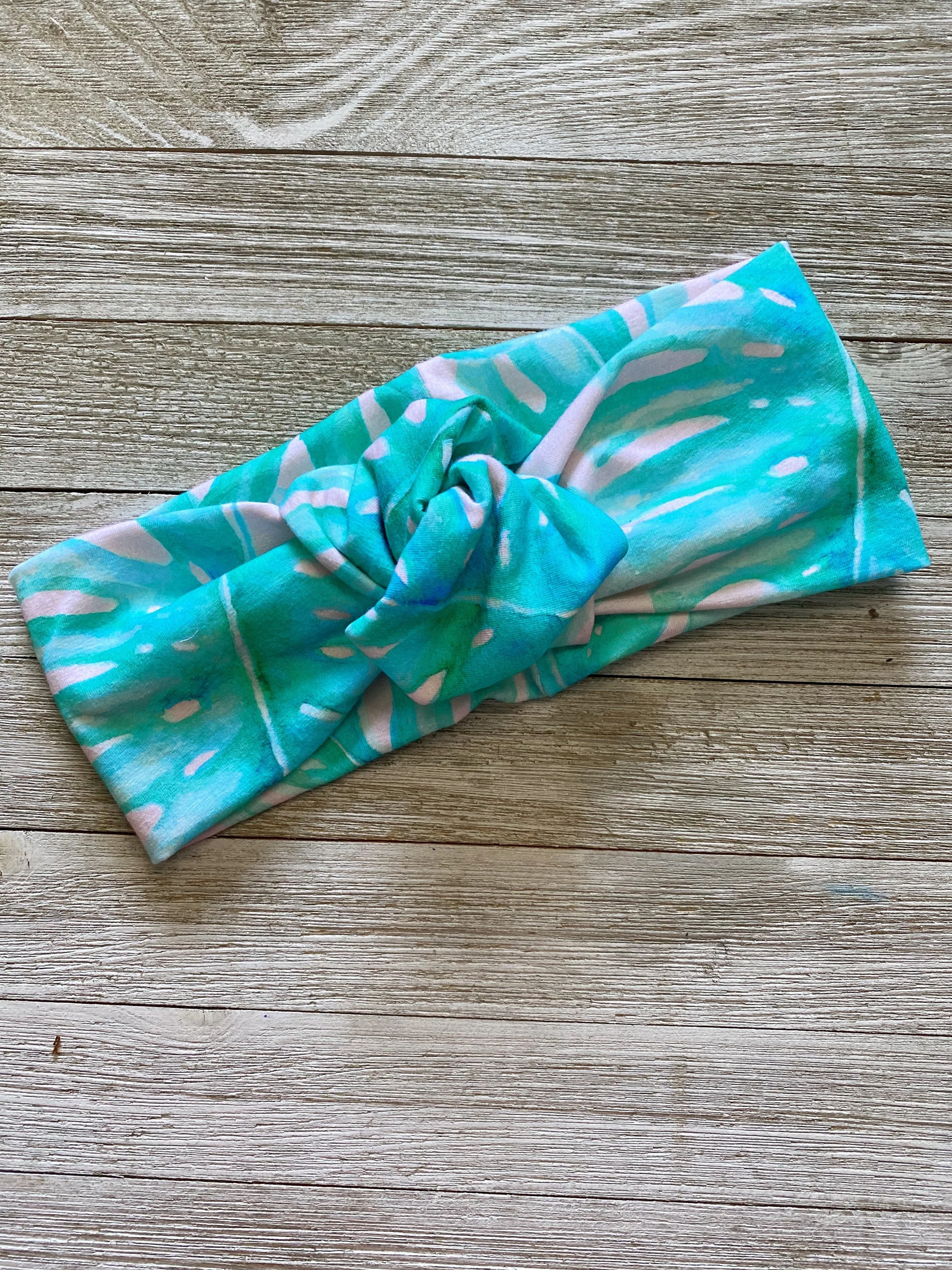 Watercolor Monstera Leaf Knot Headband