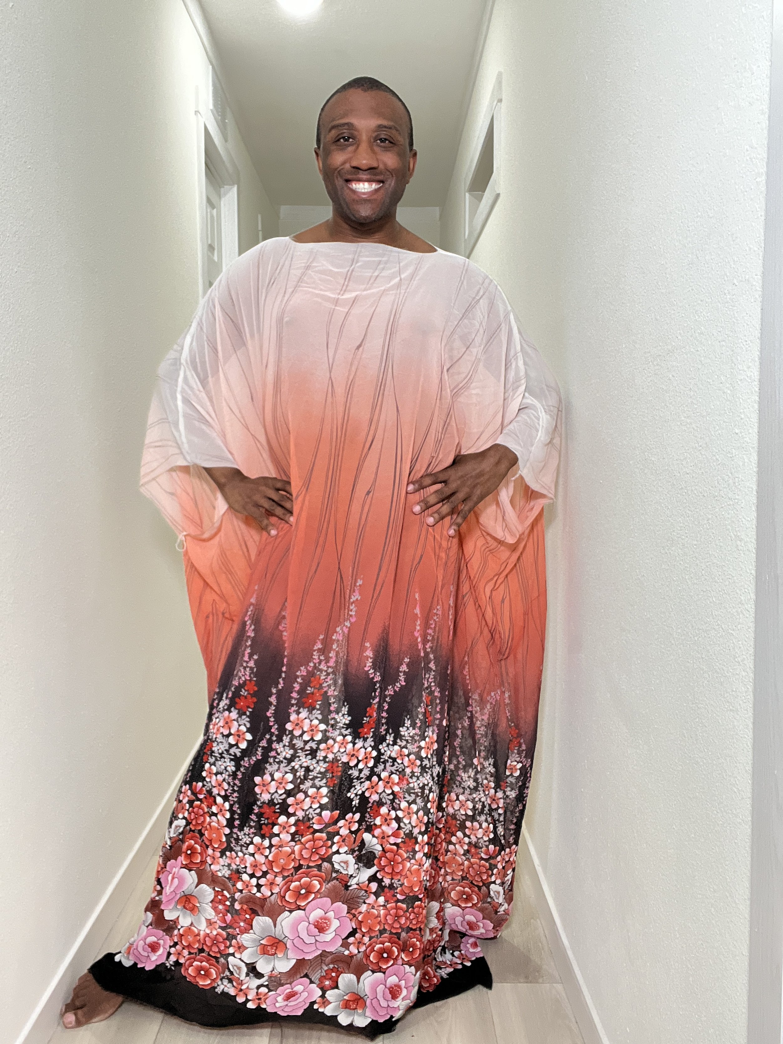 Red Floral Ombre Unisex Caftan Dress