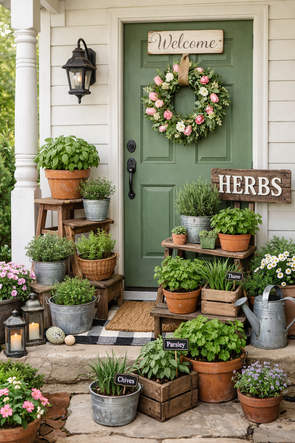 Refresh your entry with these spring front porch ideas featuring fresh flower planters, hanging baskets, porch seating, outdoor rugs, spring wreaths, and easy decorating tips to create a bright and welcoming front porch.