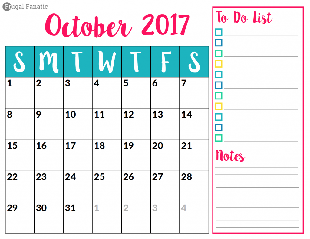 Free Blank October 2017 Calendar