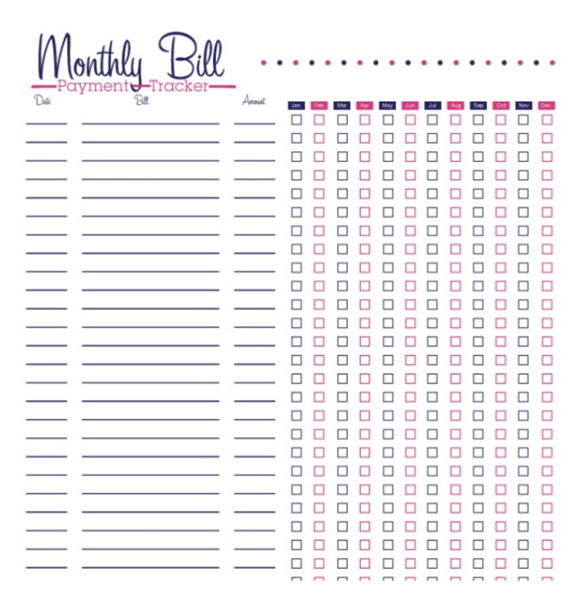 Free Printable Bill Tracker Manage Your Monthly Expenses