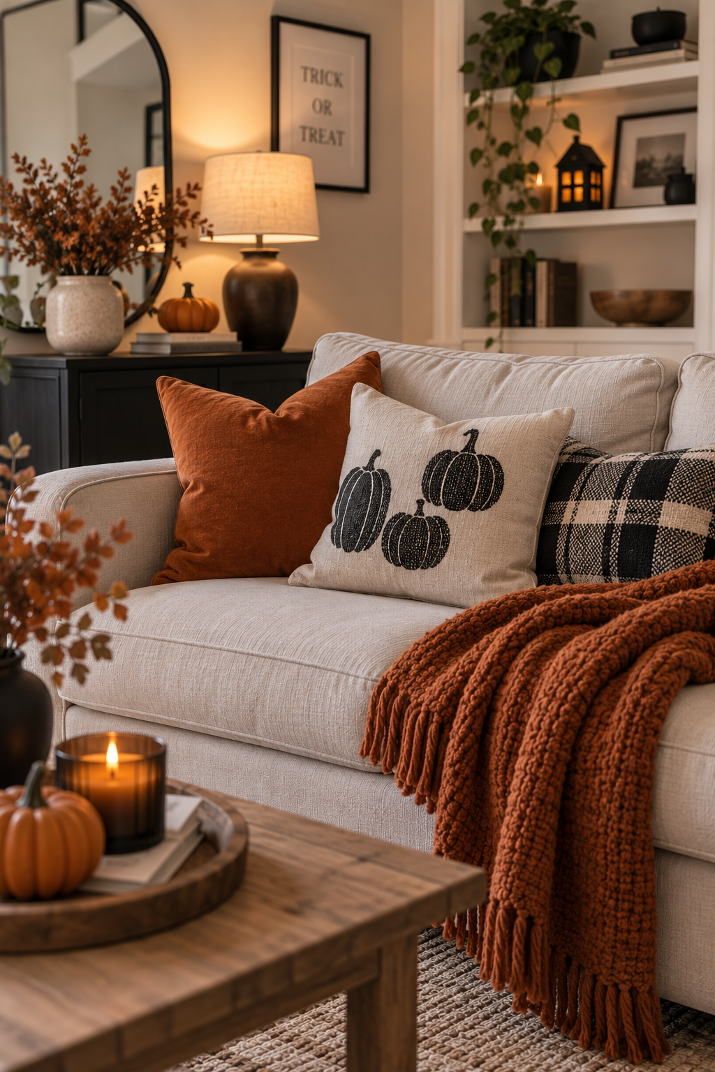 Looking for simple ways to decorate your home for spooky season? These 10 easy Halloween decor ideas use pumpkins, bats, candles, ghosts and cozy seasonal touches to create a festive home without going overboard.