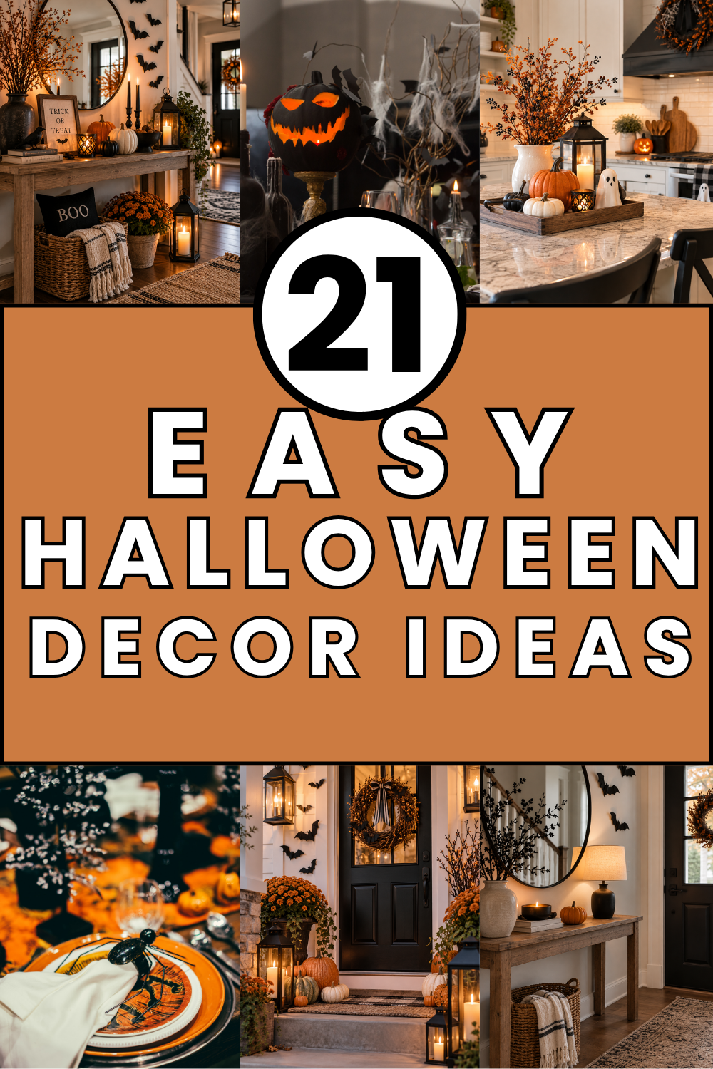 Discover 21 easy Halloween decor ideas for your home, including simple, spooky and budget-friendly ways to decorate your mantel, kitchen, entryway and more.