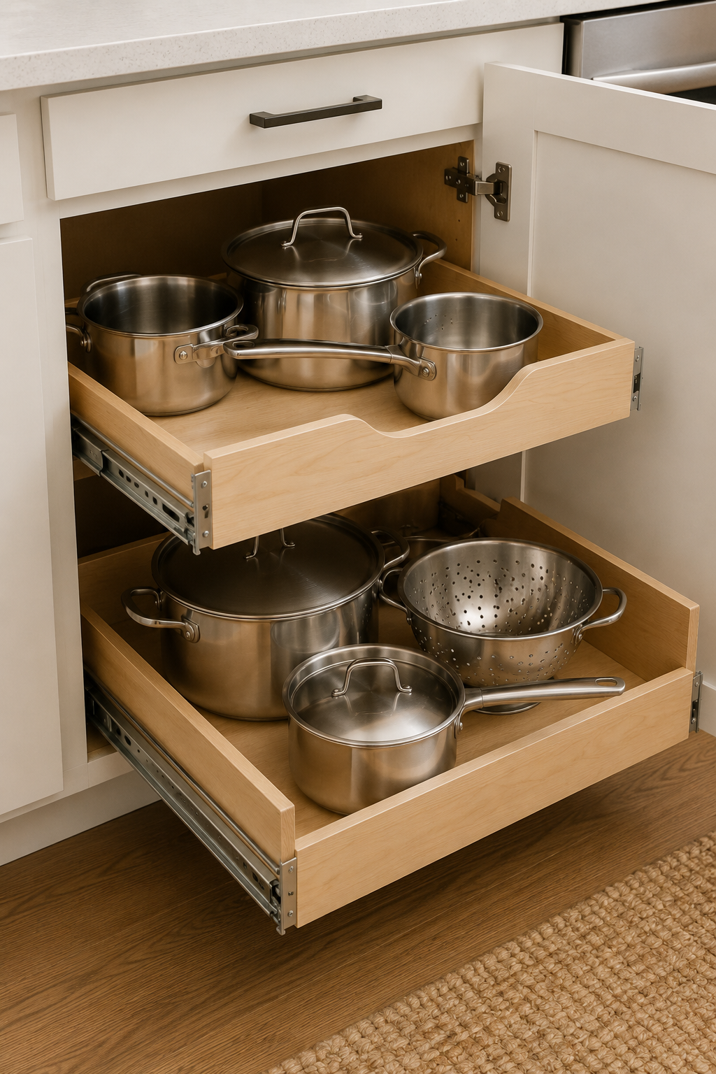 Discover 15 kitchen cabinet organization ideas to maximize storage space, reduce clutter, and make dishes, cookware, containers, and more easier to find.